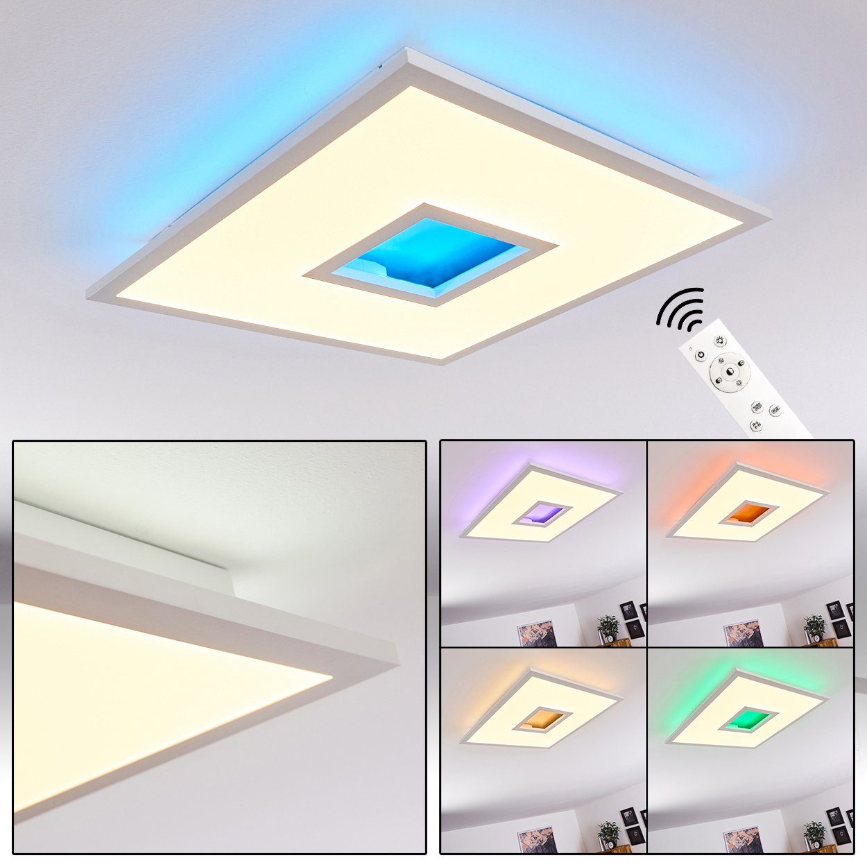 hofstein Deckenleuchte »Tirrenia« dimmbares Panel aus Metall und Kunststoff in weiß, CCT 2700-5000 Kelvin, mit RGB Farbwechsler und Fernbedienung, RGB LED + LED, 3540 Lumen