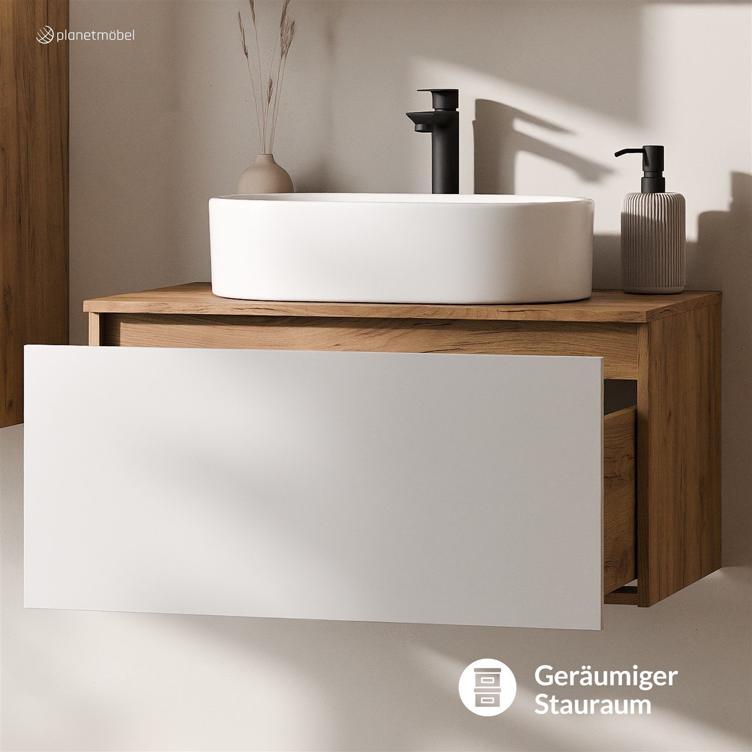 Planetmöbel Waschtisch-Set ARISA Waschtisch 80 cm mit Waschbecken 55 cm, (Waschtischunterschrank für Gäste WC & Bad, mit Waschbecken 55 cm), Schublade mit Soft-Close