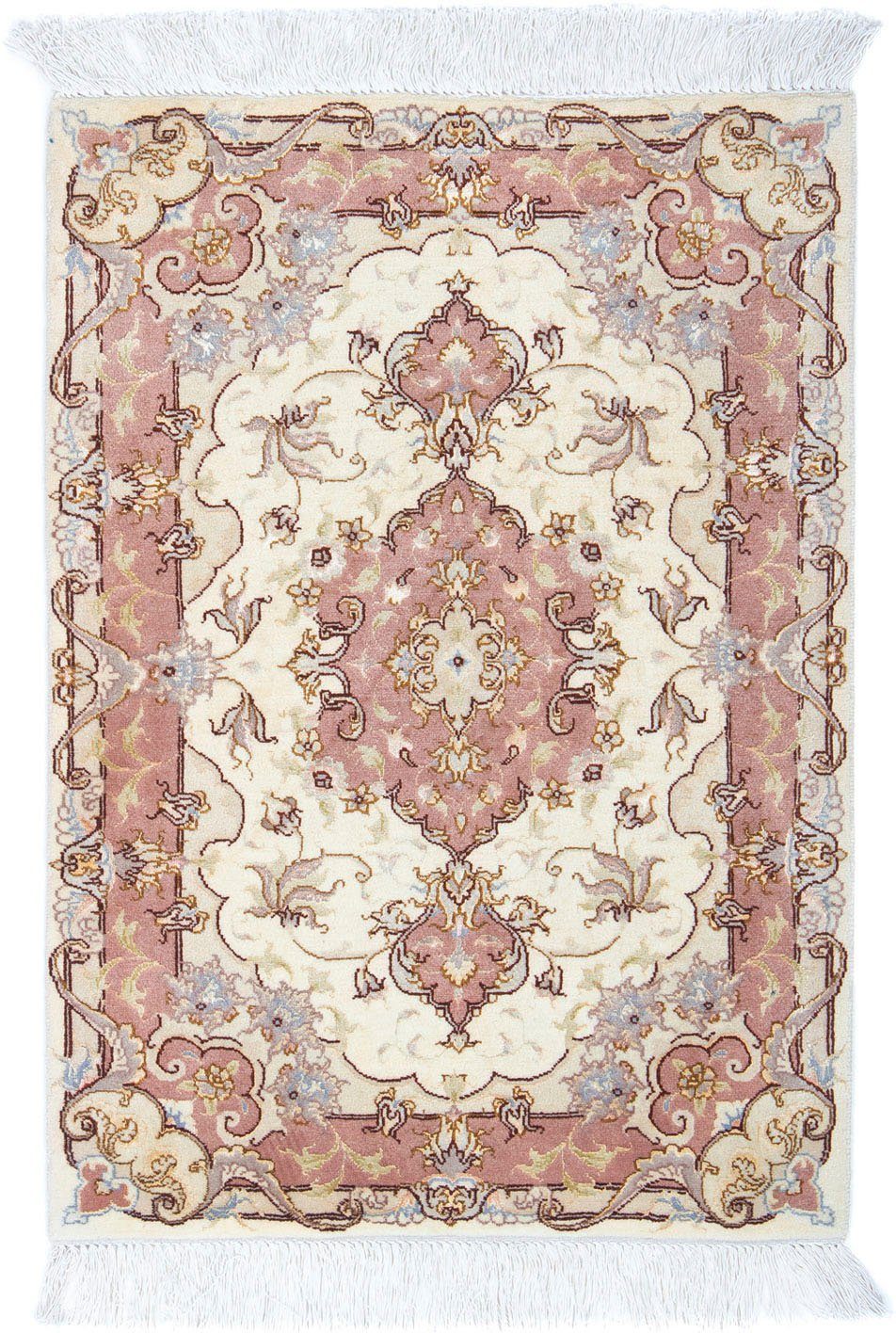 Medaillon - cm, 89 8 mm, Täbriz Wollteppich Handgeknüpft Raj Beige 50 Höhe: 62 rechteckig, x morgenland,