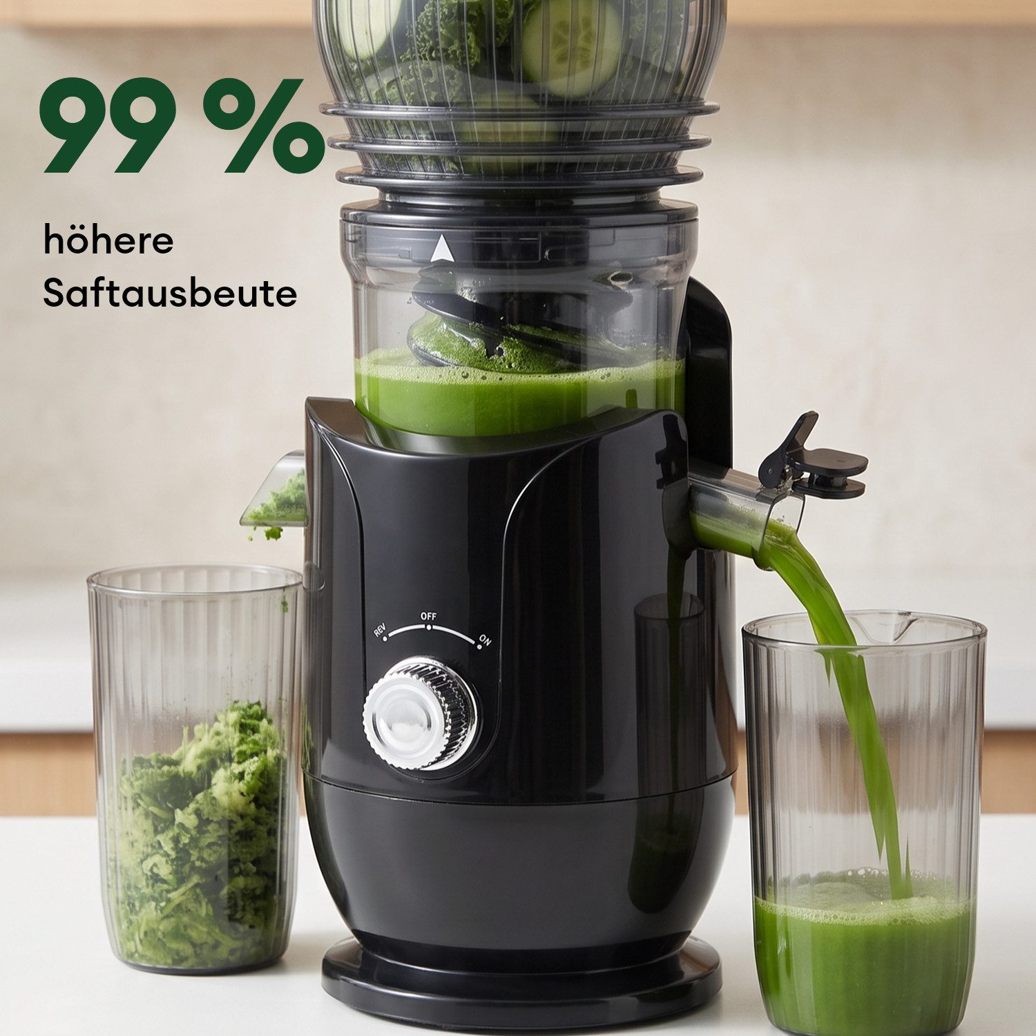 CkeyiN Pro Entsafter für Ganze Obst und Gemüse,Slow Juicer mit 148MM Breite,Juicer Machine, 300 W, mit 550 ml-Becher,Spülmaschinenfest & Abnehmbare Teile