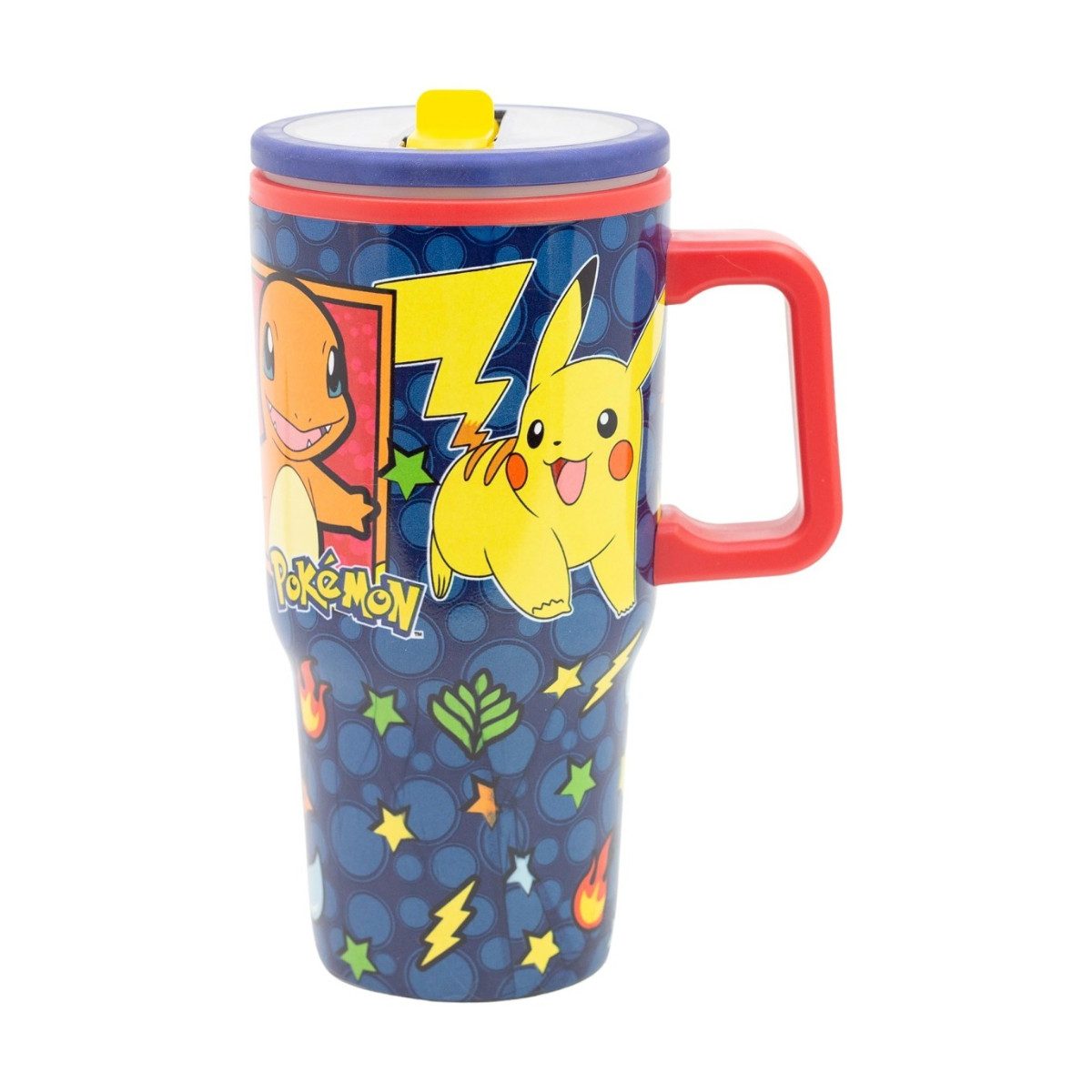 POKEMON JUEGO DE CARTAS Thermobecher - 640 ml Edelstahl doppelwandiger Trinkbecher mit Trinkhalm, 1-tlg., Edelstahl