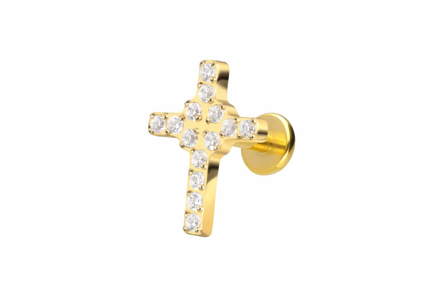 Piercing-Set Titan Labret mit Push Fit KRISTALLKREUZ