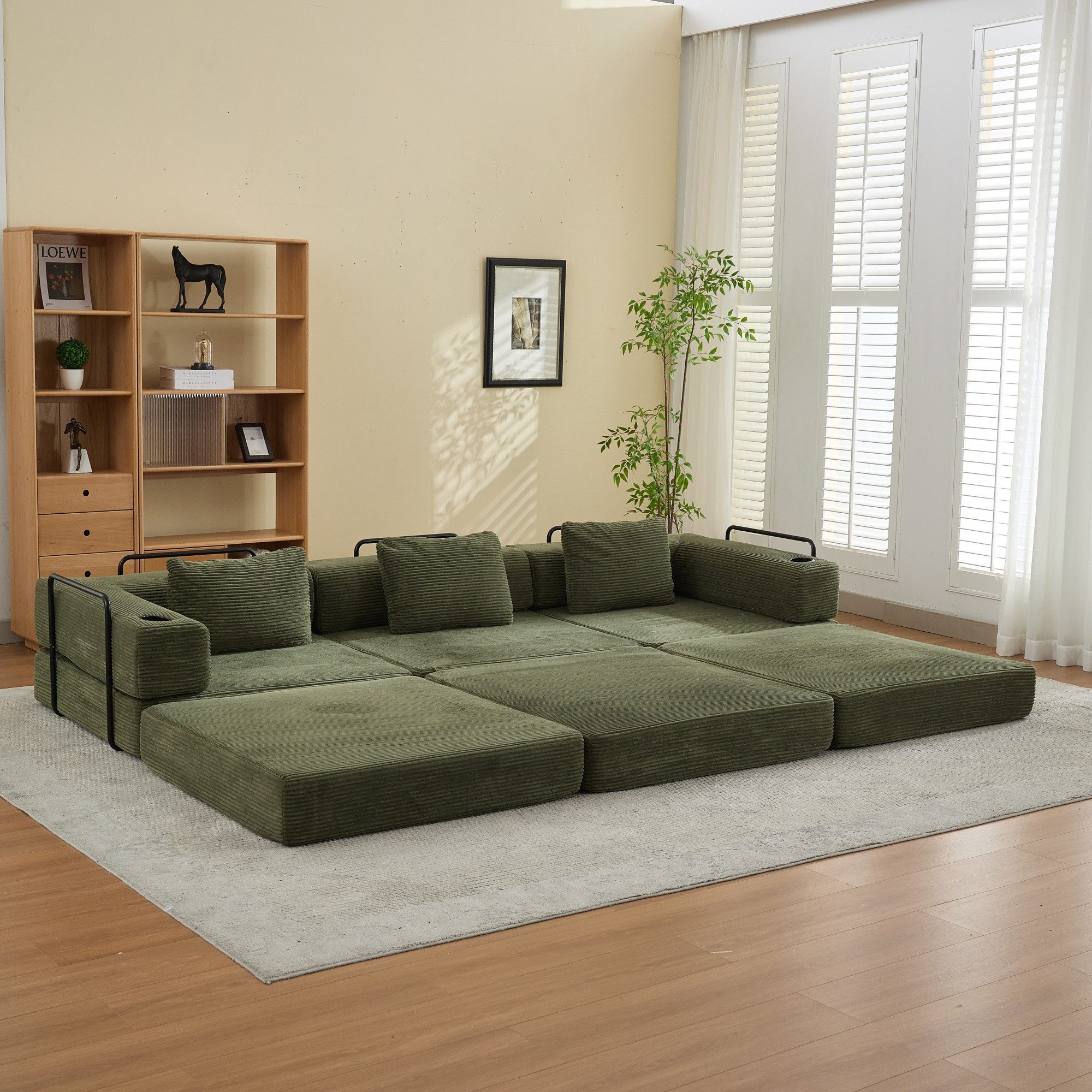 Vankel Sofa Sofas Wohnzimmer, Schlafsofa aus Cord weich & platzsparend, Modulares Sofa mit Bettfunktion, weich & flexibel