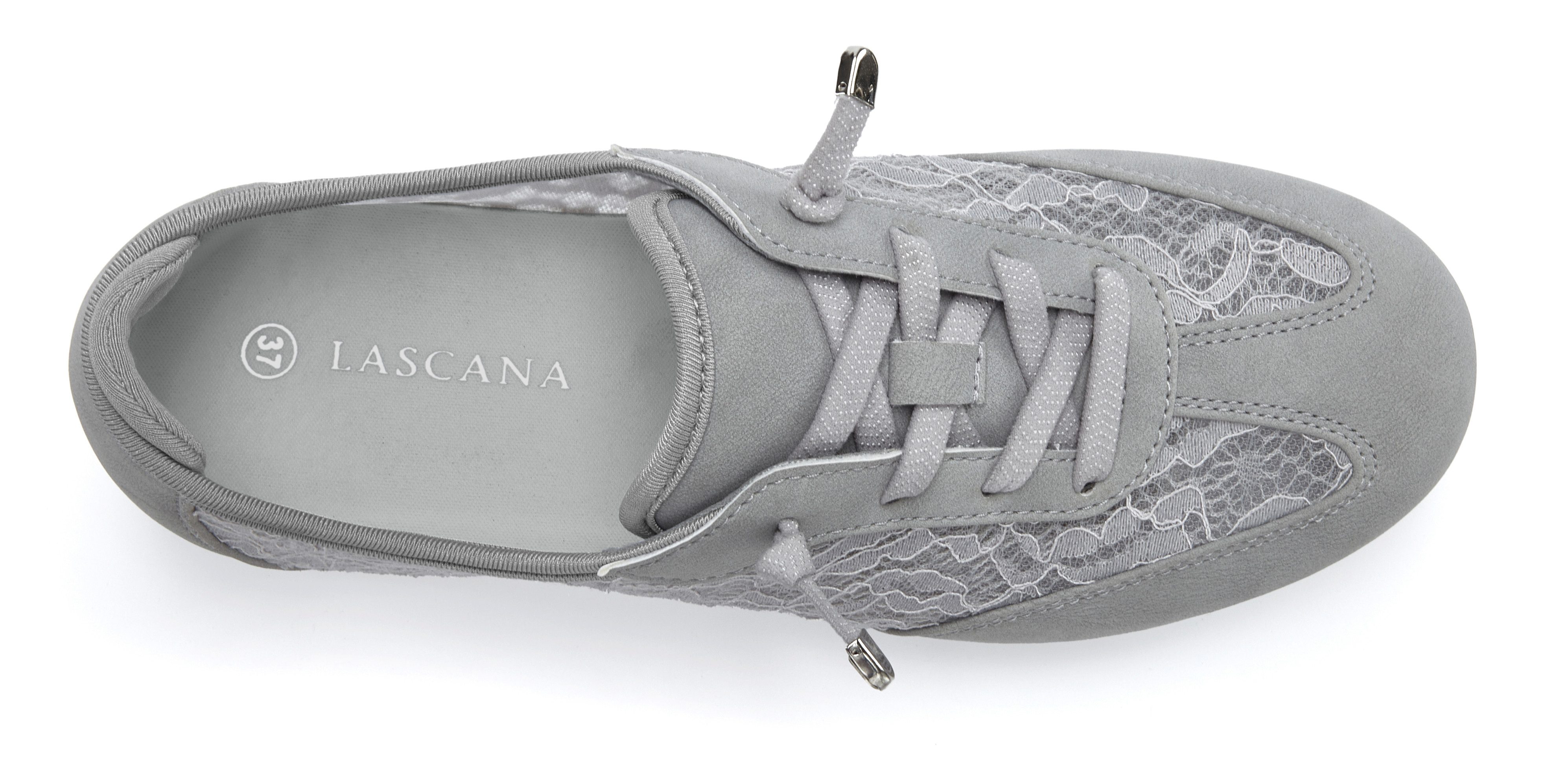 LASCANA Freizeitschuh, Halbschuh, Slip-On-Sneaker, Sneaker mit modischen Spitzendetails & herausnehmbarer Innensohle VEGAN