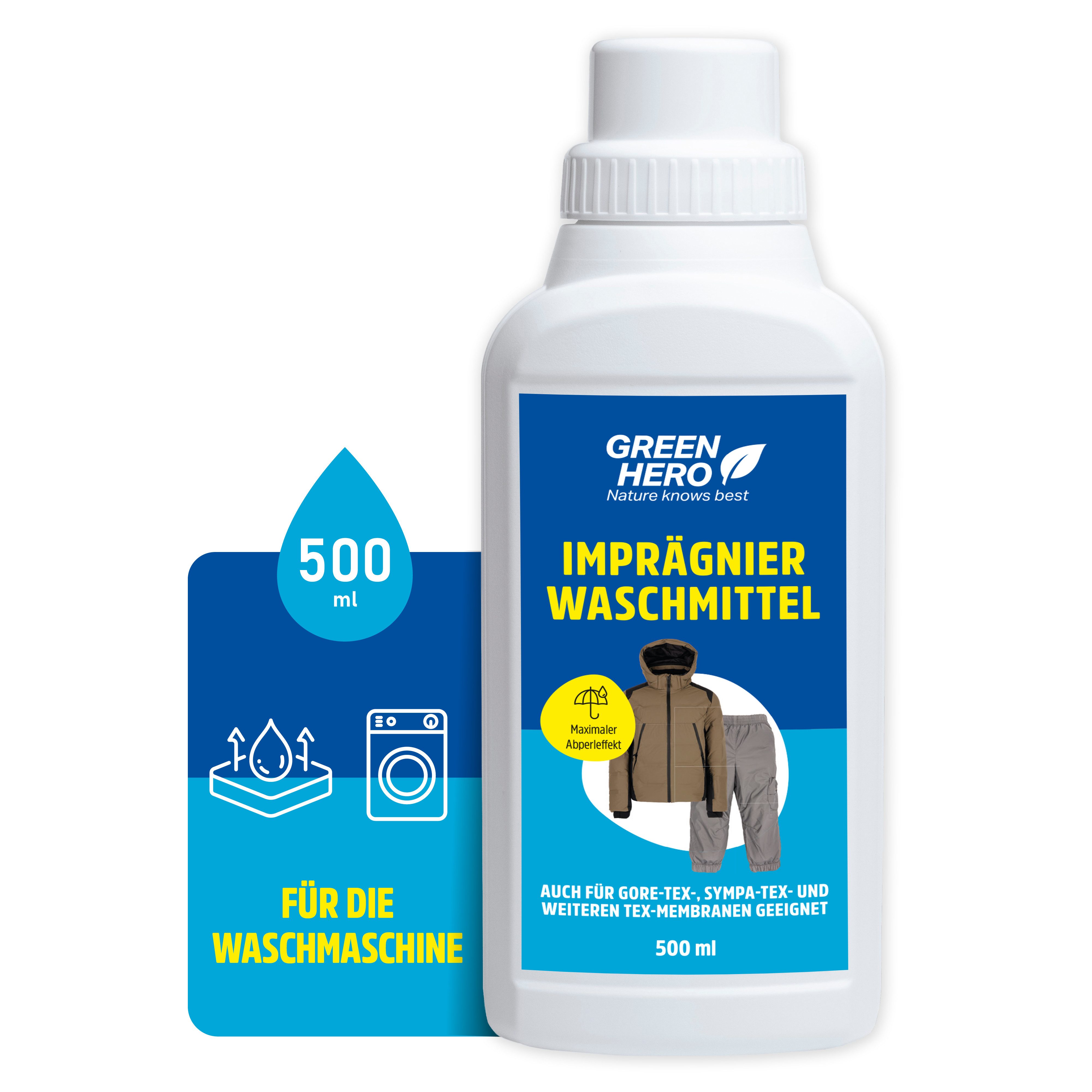 GreenHero Waschimprägnierung Imprägniermittel für Funktionstextilien Imprägnierspray, für Funktionstextilien und Outdoortextilien wie Gore-Tex Sympatex