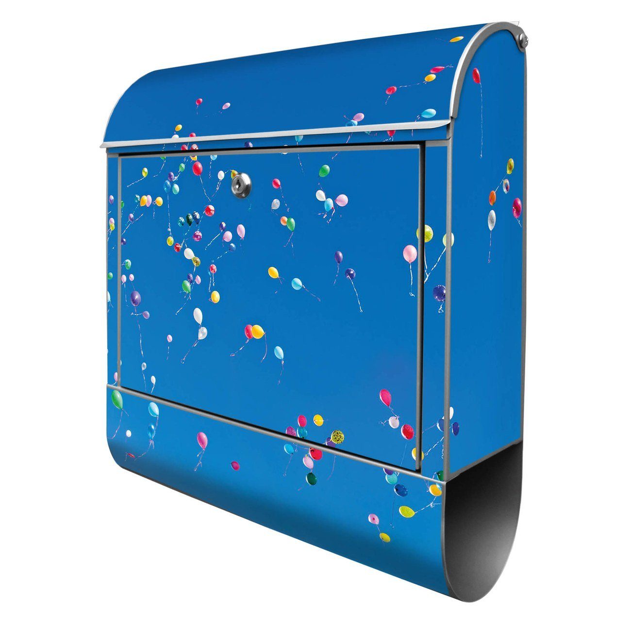 Stahl Wandbriefkasten mit pulverbeschichtet, 39 Luftballons 14cm banjado silberfarben Bunte Zeitungsfach), x witterungsbeständig, (Wandbriefkasten x 47