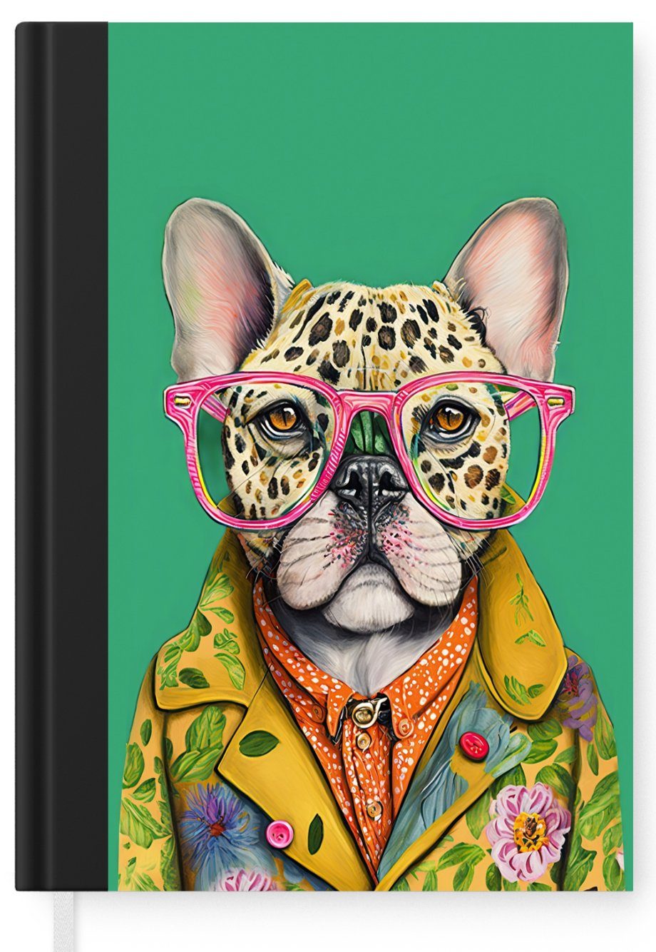 MuchoWow Notizbuch Bulldogge A5, Journal, - - Brille Notizheft, Tiere, Tagebuch, Hund - Seiten, Merkzettel, 98 Design - Haushaltsbuch