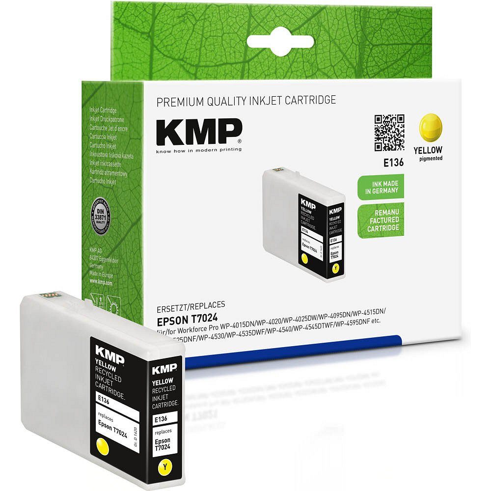 KMP 1 Tinte E136 ERSETZT 1-tlg) Farbe, - T7024 Epson Tintenpatrone (1 yellow