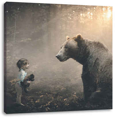 Pixxprint Leinwandbild »Mädchen mit Teddy und Bär im Wald«, Wanddekoration (1 St), Leinwandbild fertig bespannt, inkl. Zackenaufhänger