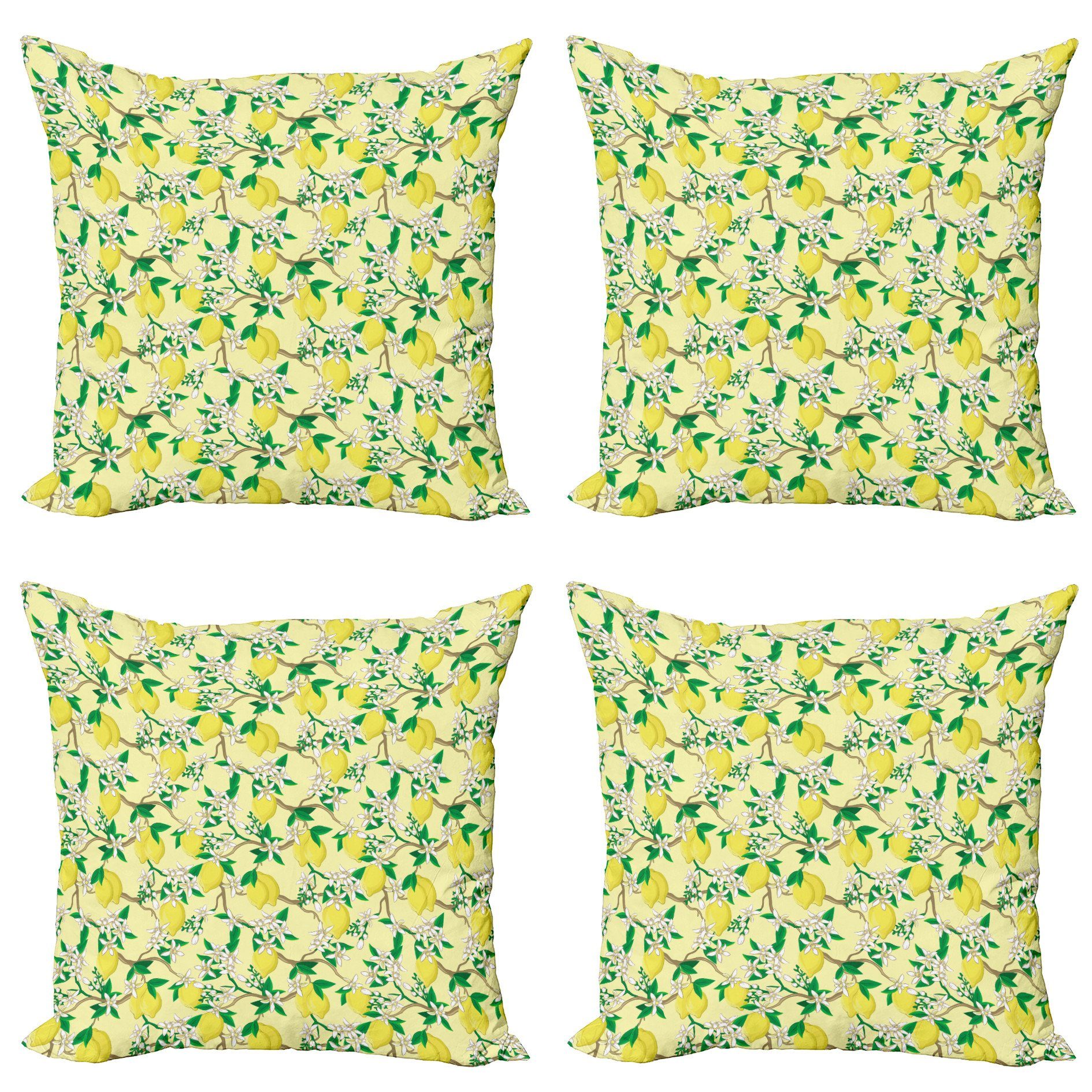 Kissenbezüge Modern Accent Doppelseitiger Digitaldruck, Abakuhaus (4 Stück), Zitronen Blooming Lemon Blumen