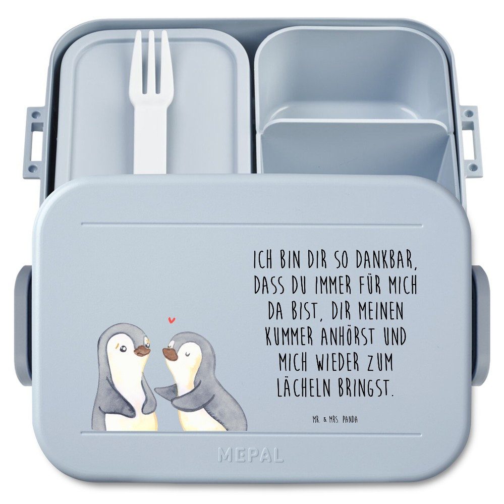Mr. & Mrs. Panda Butterdose Pinguine trösten Motiv, Frischhaltedose, Blau Pastell, Snackbox, Vale, Polypropylen lebensmittelecht, (Packung), Jausenbox Freundin Essensbox
