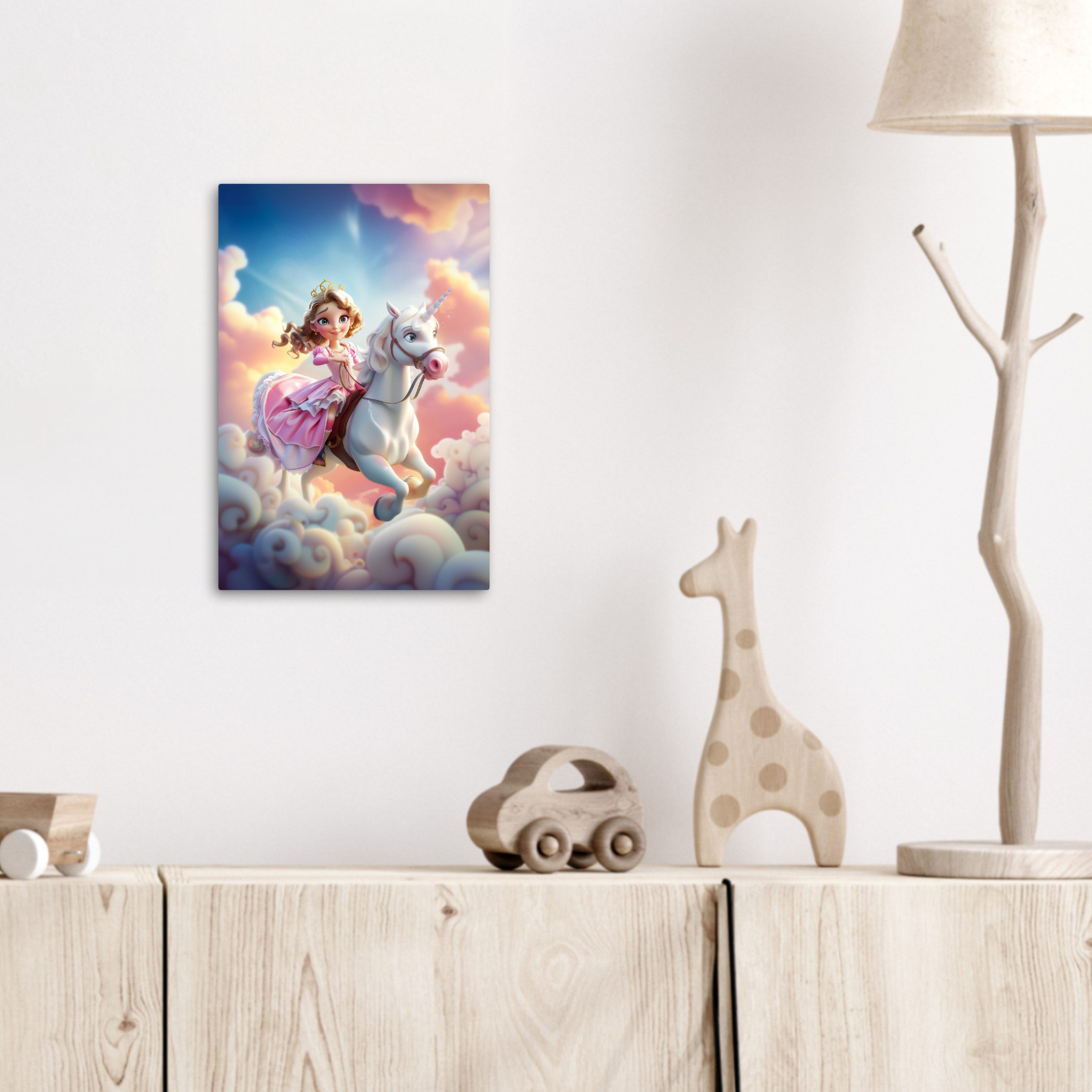OneMillionCanvasses® Leinwandbild Prinzessin - Einhorn - Mädchen - Wolken, Fotodruck (1 St), Kinderzimmer Deko, Mädchen und Jungen Bilder 20x30 cm – Bild 3 von 5