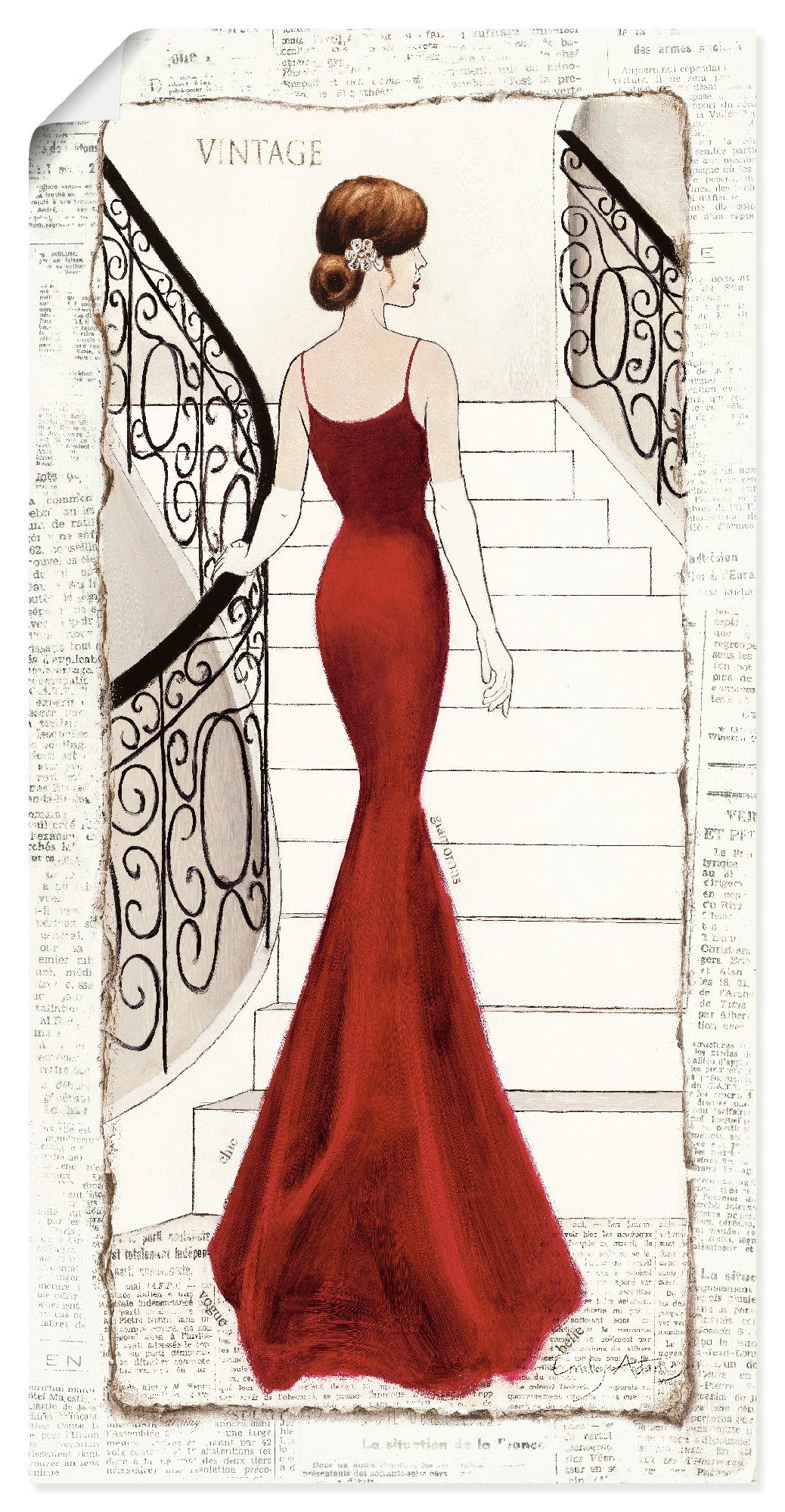 Artland Wandbild Die schöne in Rot, Frau (1 St), als Leinwandbild, Wandaufkleber oder Poster in versch. Größen | Poster