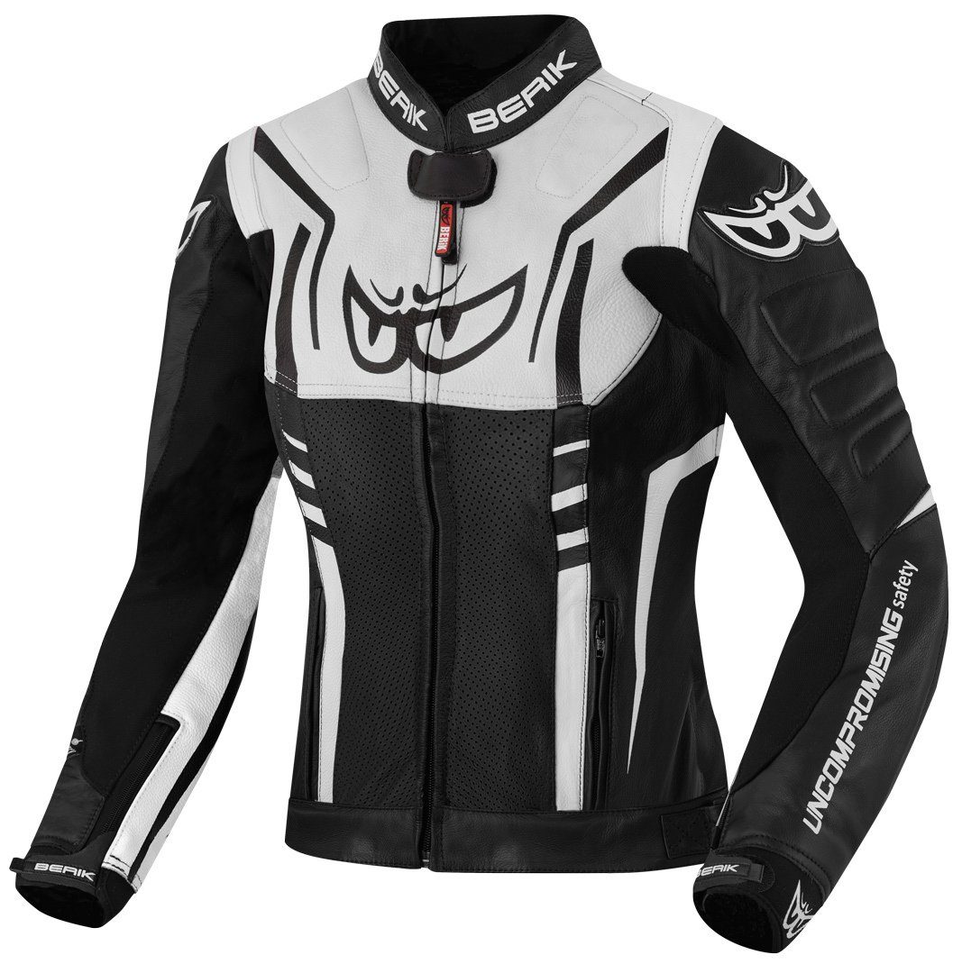 Berik Striper Damen Motorradjacke Black/White Motorrad Lederjacke