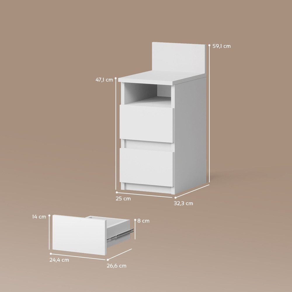 Livinity® Nachtschrank Roya, Weiß, 25 x 59.1 cm mit 2 Schubladen (1-St)
