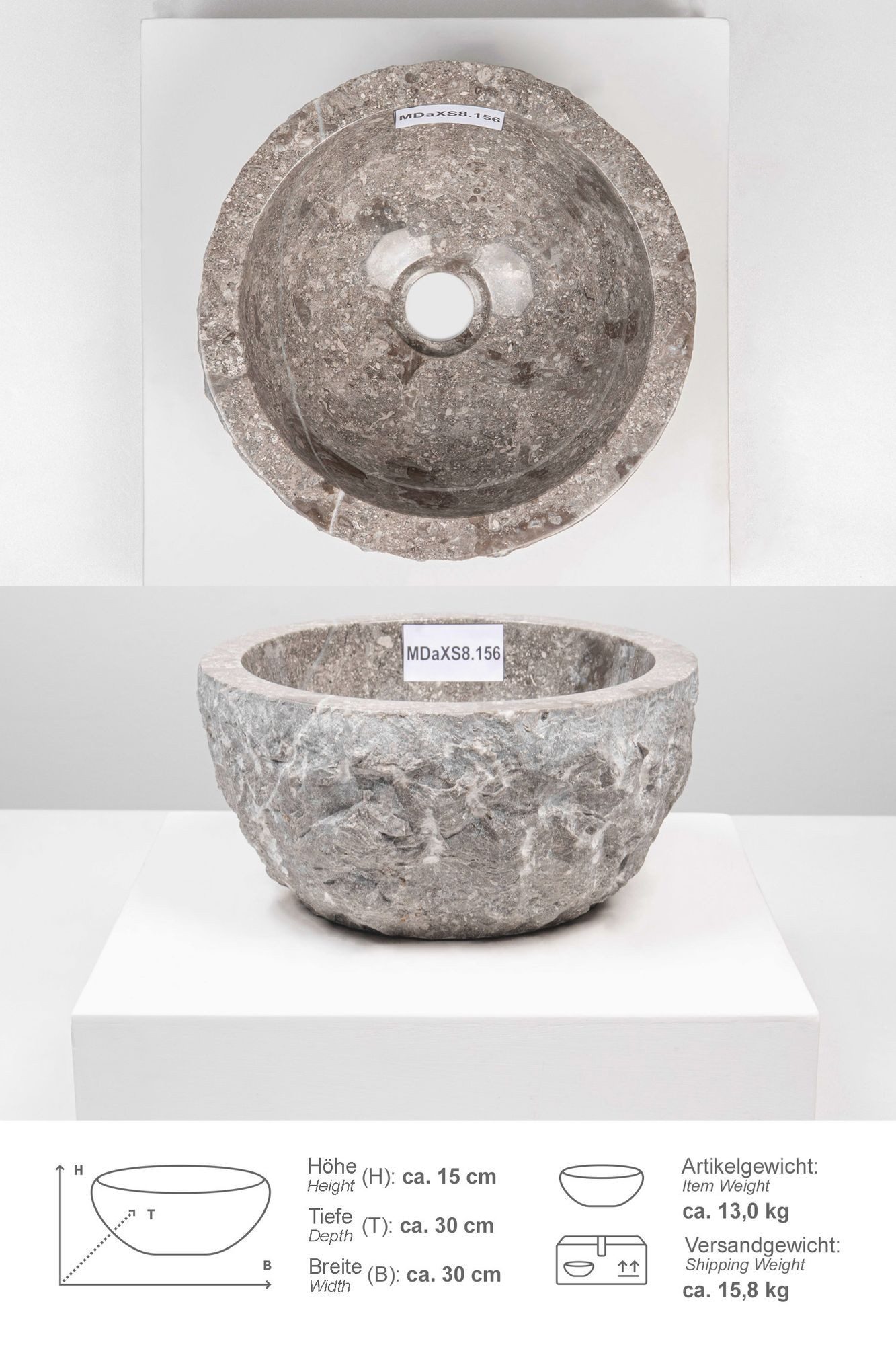 wohnfreuden Aufsatzwaschbecken Erosi Marmor Waschbecken 30 cm grau (Kein Set), 39334_MDaXS8.156. € 99,90