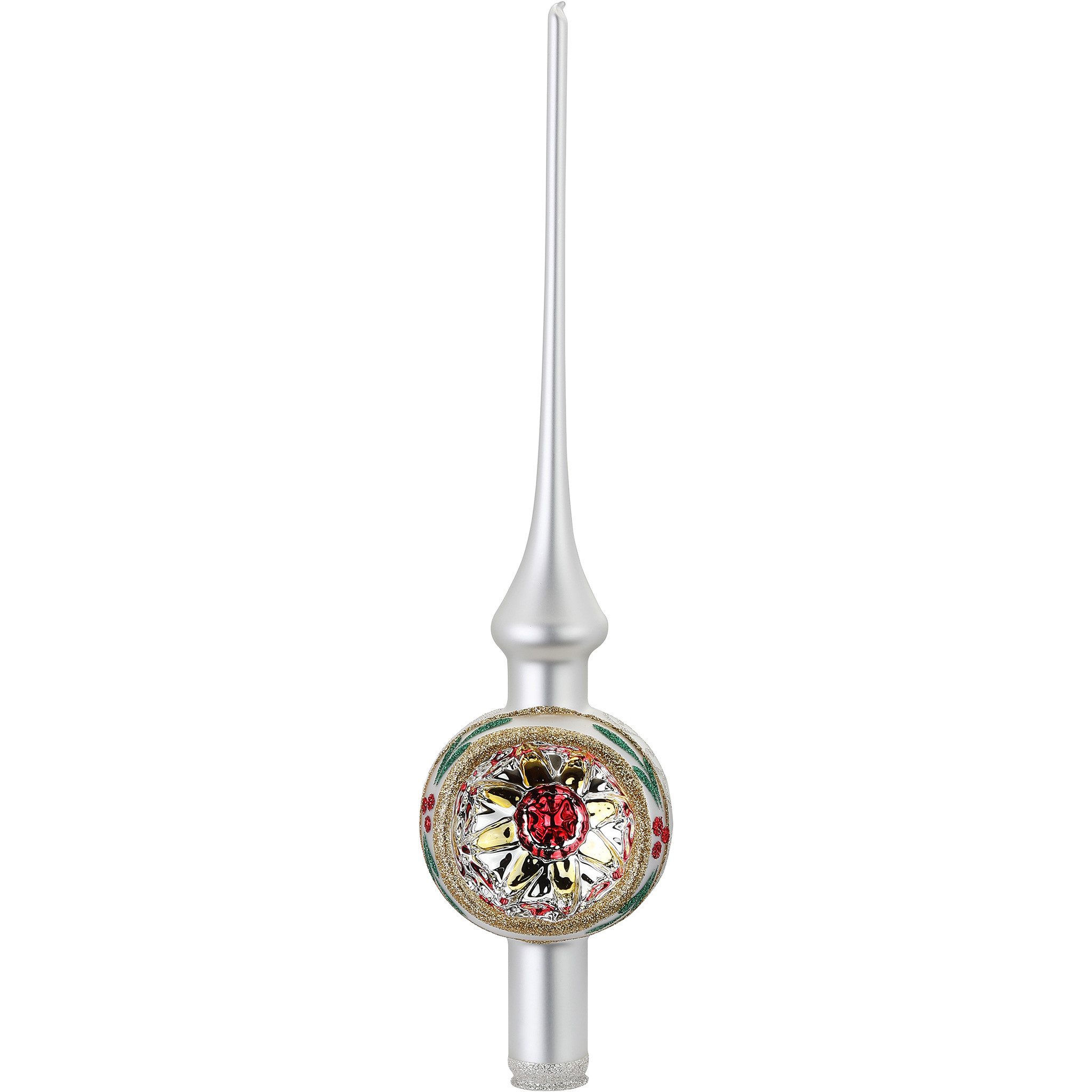 INGE-GLAS® Christbaumspitze, Christbaumspitze Reflex mit Mistelzweigen Glas 30cm weiß, 1 Stück