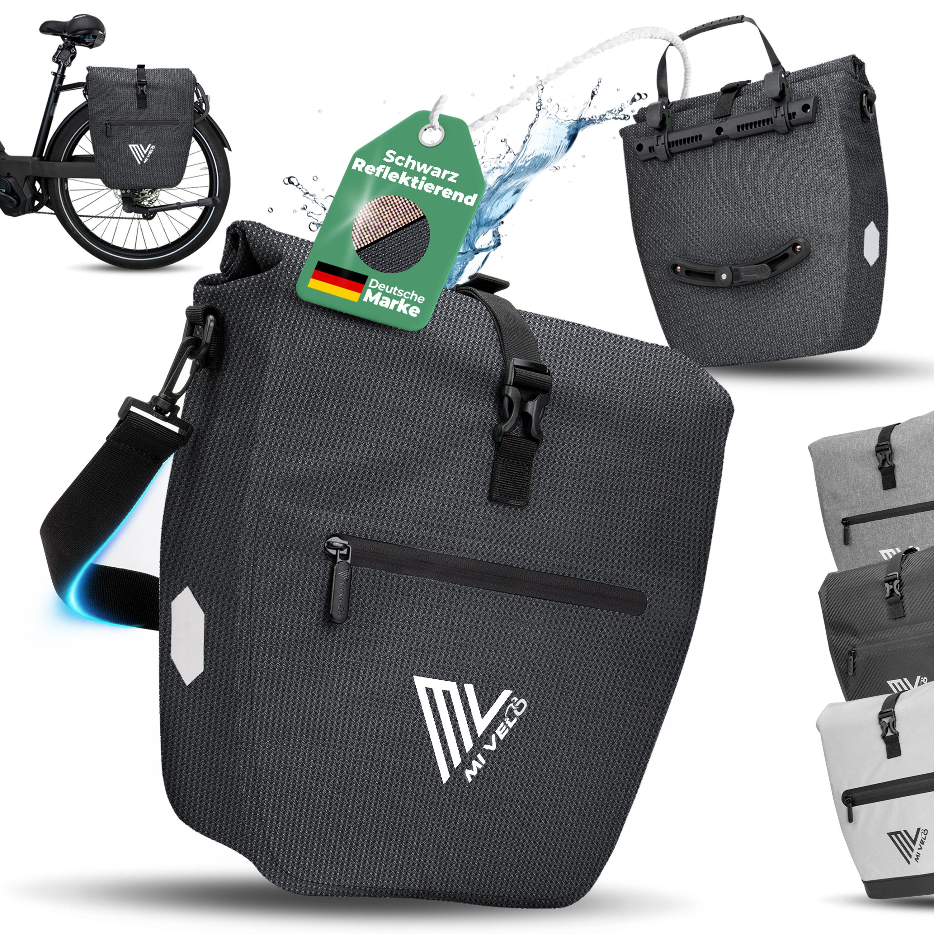 Fahrradtasche Gepäckträgertasche wasserdicht inkl. Gurt für Umhängetasche