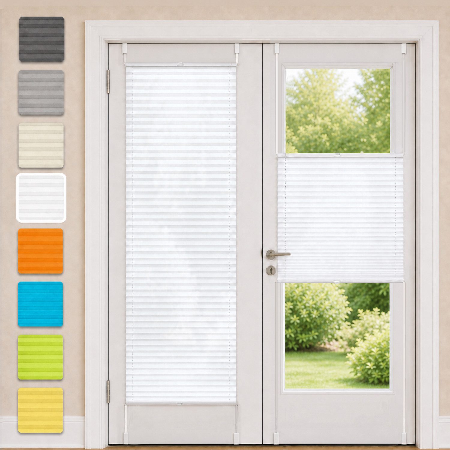 OUBO Plissee ohne Bohren Klemmfix, lichtdurchlässig Rollo, Lichtschutz, Easyfix, Klemmfix, mit Klemmträger, Sichtschutz und Sonnenschutz für Fenster & Tür