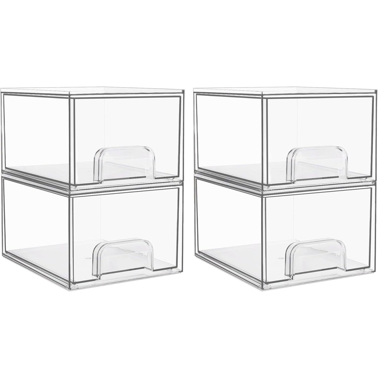 Refined Living Make-Up Organizer 4 tlg Acrylic Organiser with Non-slip Mat, Stapelbarer Badorganizer, Aufbewahrung Schubladen Organizer, Schreibtisch Organizer mit Griffen, 4-tlg., Küchen Organizer, Schminktisch Organizer parfüm skincare organizer, für Schminktisch, Untertisch, Küchenschränke, Speisekammer, Badezimmer