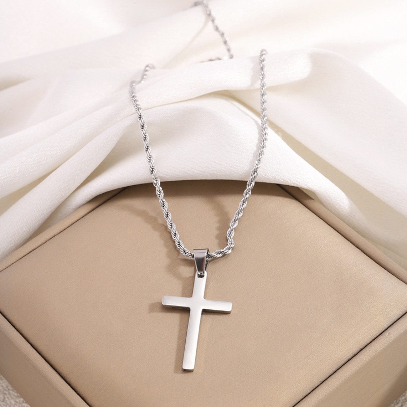 KARMA Kette mit Anhänger Halskette mit Kreuz Silber oder Gold Herren Edelst günstig online kaufen