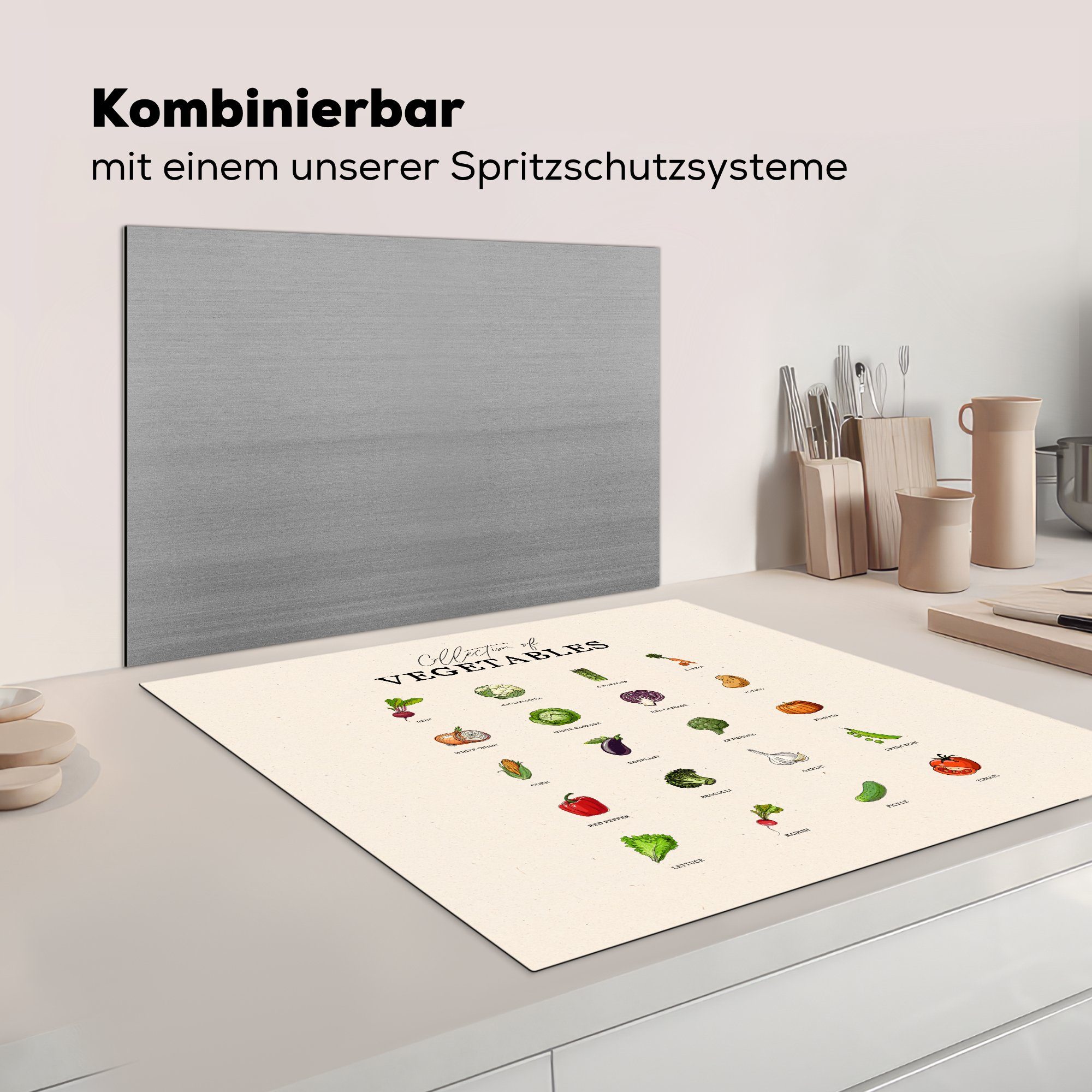 Herdblende-/Abdeckplatte küche - Ceranfeldabdeckung, Arbeitsplatte (1 cm, tlg), MuchoWow für Küche, Gemüse 78x78 - Lebensmittel Vinyl,