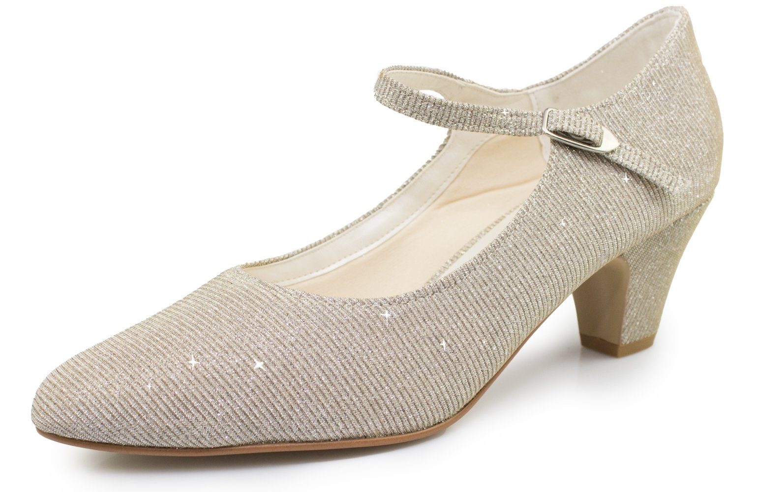 White Lady 738 Glitter Pumps mit breitem Absatz Spangenpumps