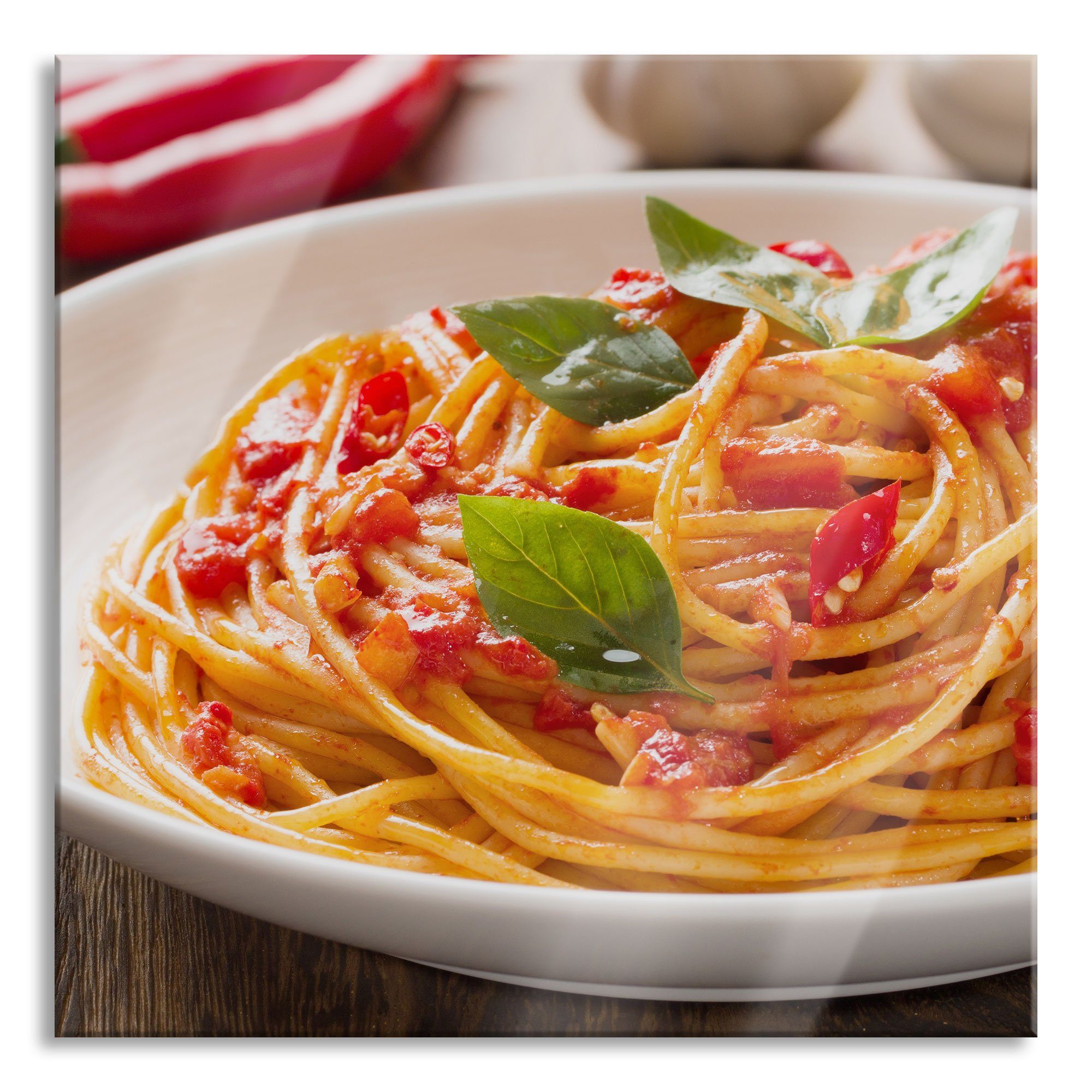 Echtglas, und inkl. Glasbild Aufhängungen St), Rustikale Spaghetti, italienische Abstandshalter italienische Pixxprint aus Glasbild Spaghetti Rustikale (1