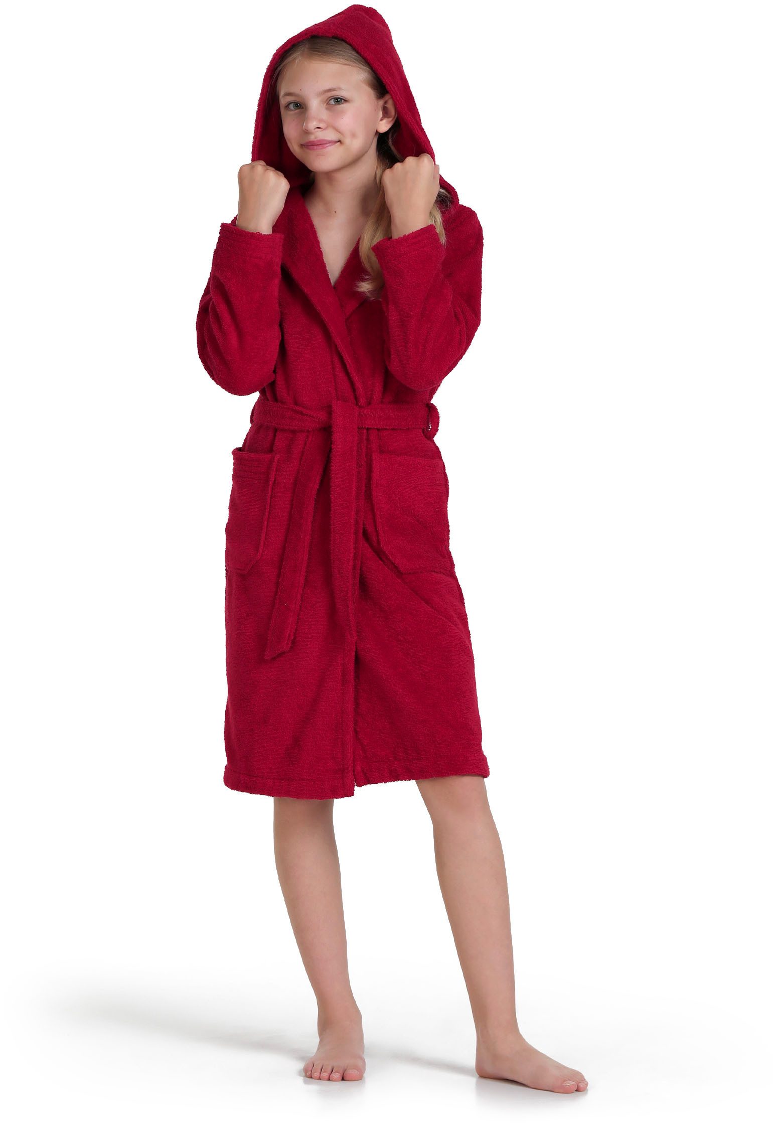 Möve Kinderbademantel Superwuschel, Langform, Kapuze, Gürtel