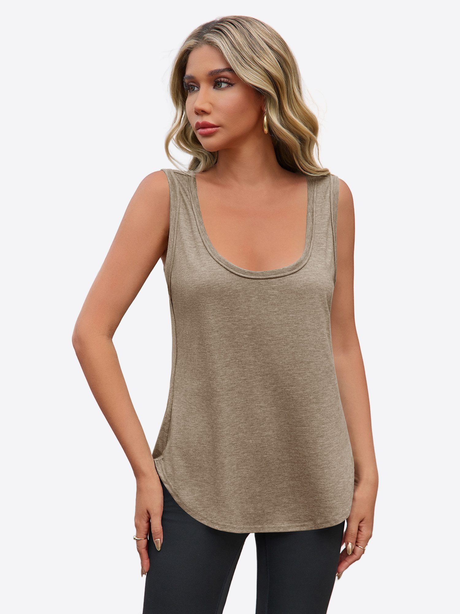 Imily Bela Tanktop Damen Loose ärmellos mit tiefem Rundhalsausschnitt Basic (Packung, 1-tlg., 1per-Pack) mit abgerundetem Saum in Unifarbe