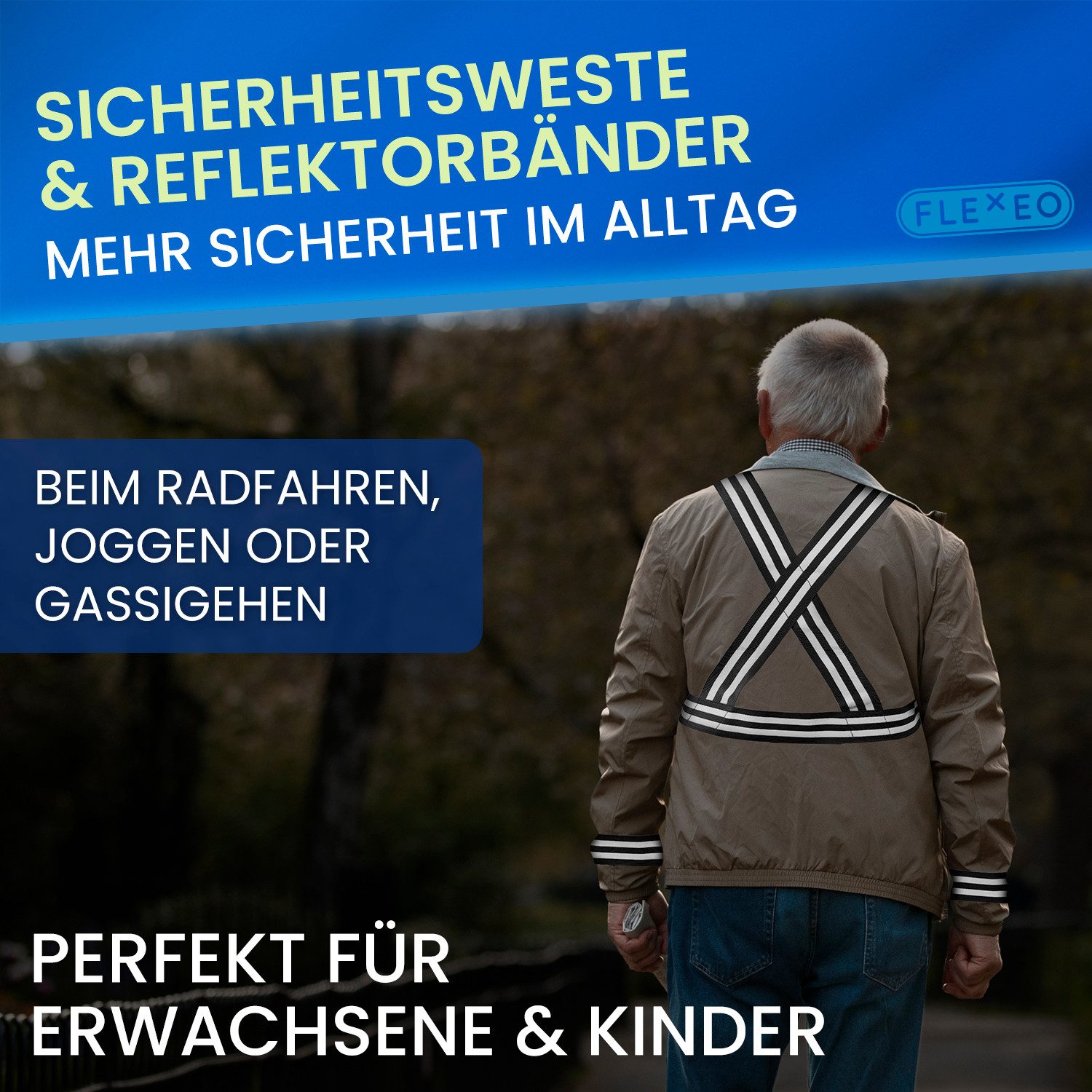 FLEXEO Reflektorband Warnweste und 4 Reflektorbänder, (1 St), verstellbare Signalkleidung für Joggen Radfahren Wandern, schwarz