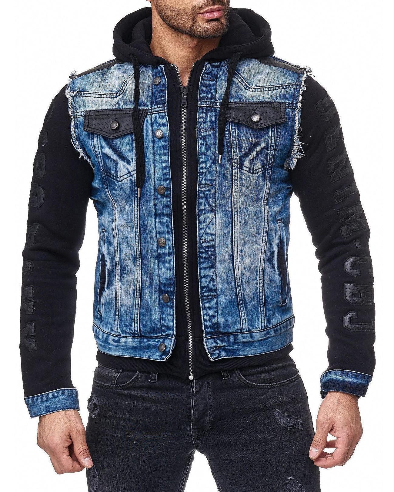 Cipo & Baxx Jeansjacke Herren Regular Fit Jacke Denim BA- im auffälligen Design mit Nieten und Zippern – Bild 4 von 5