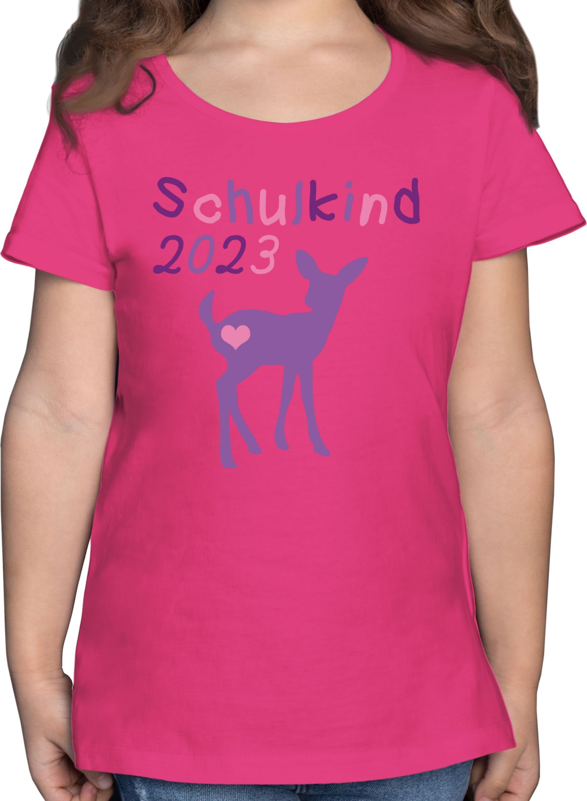 Shirtracer T-Shirt Lila Mädchen Einschulung Reh Fuchsia Schulkind Kitz 3 2023