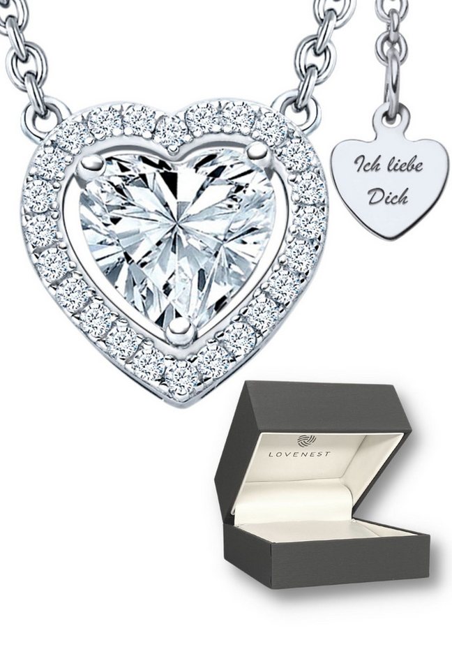LOVENEST Herzkette Halskette Damen Silber 925 / Gold vergoldet mit Herz-Anhänger Zirkonia (Silberkette Anhänger Geschenke für Frauen Weihnachtsgeschenk Freundin, Geschenkset Damenkette Weihnachten Set), Sie Geburtstag Hochzeitstag Liebesbeweis Liebesgesch
