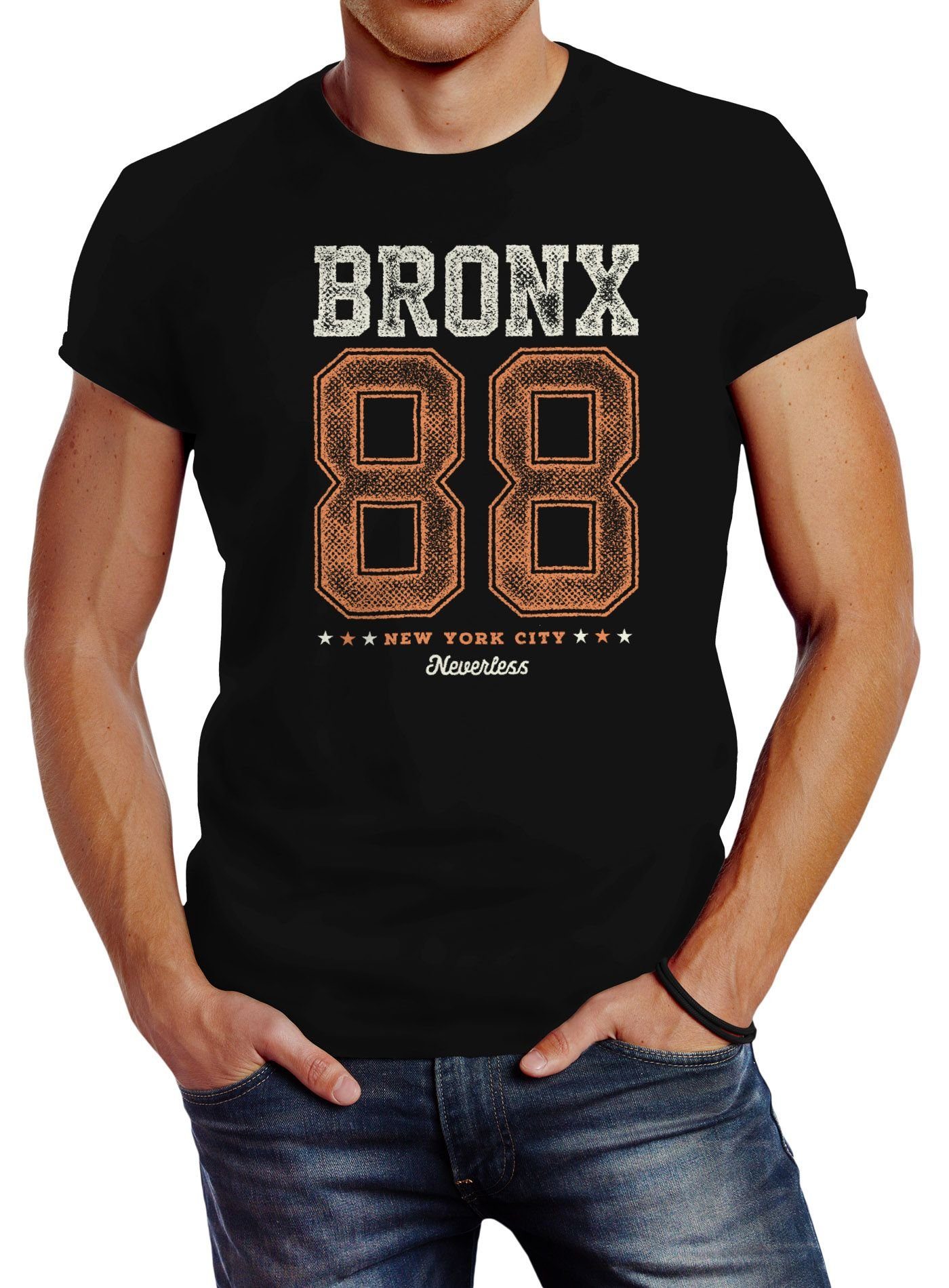 Fit Print T-Shirt 88 City Neverless Print-Shirt Bronx mit Slim Aufdruck Herren New York Print Neverless®