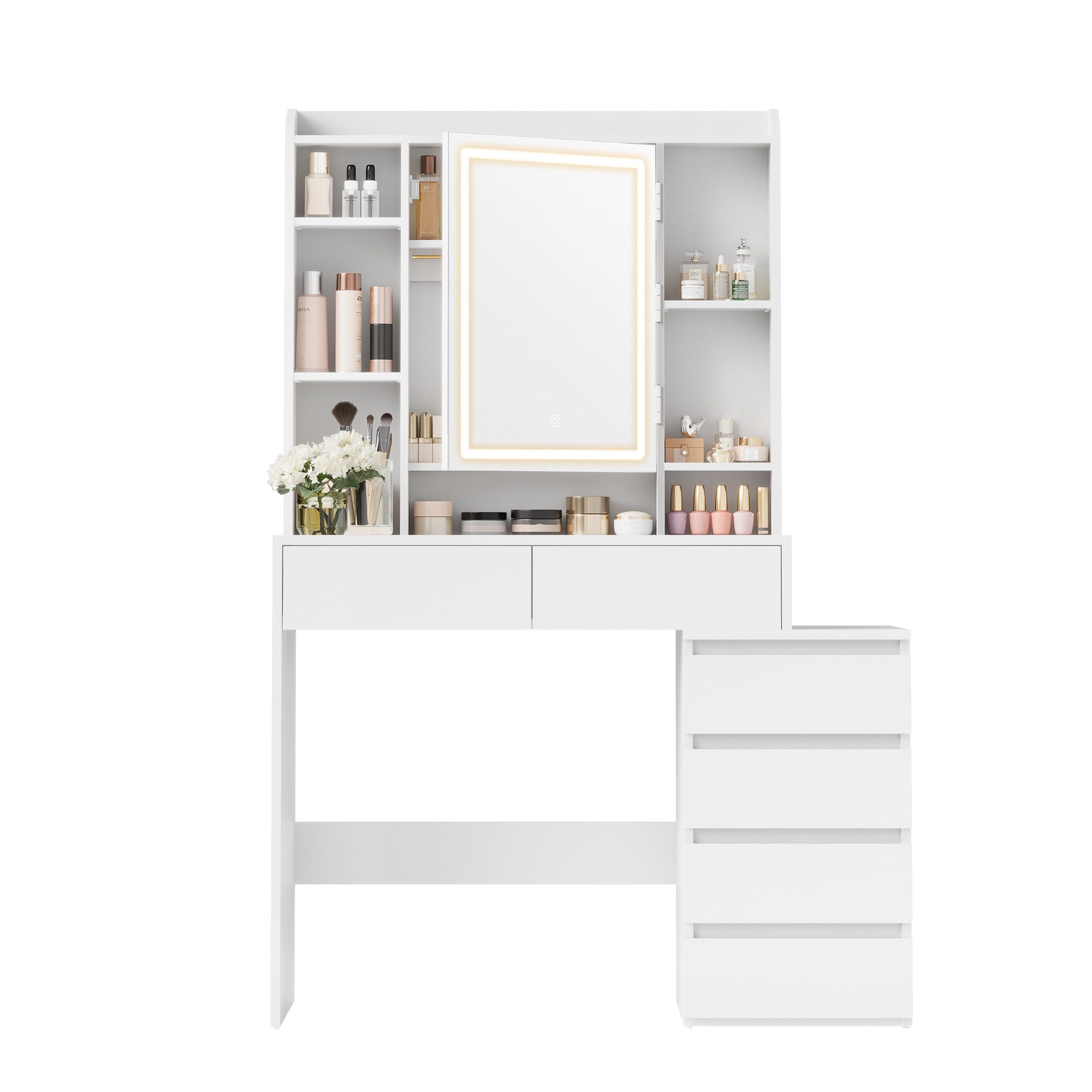 VASAGLE Schminktisch Frisiertisch mit Spiegel, Kosmetiktisch mit Schubladen (1 Tisch), 40 x 98,3 x 145 cm, verstellbaren Ablagen, modern – Bild 3 von 5