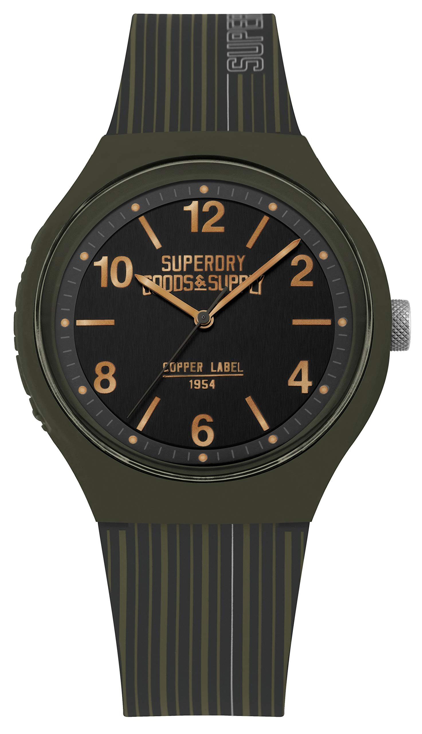 Superdry Quarzuhr, Superdry Herren Analog Quarz Uhr mit Silikon Armband SYG252N