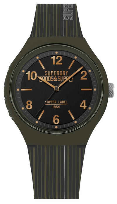 Superdry Quarzuhr, Superdry Herren Analog Quarz Uhr mit Silikon Armband SYG252N