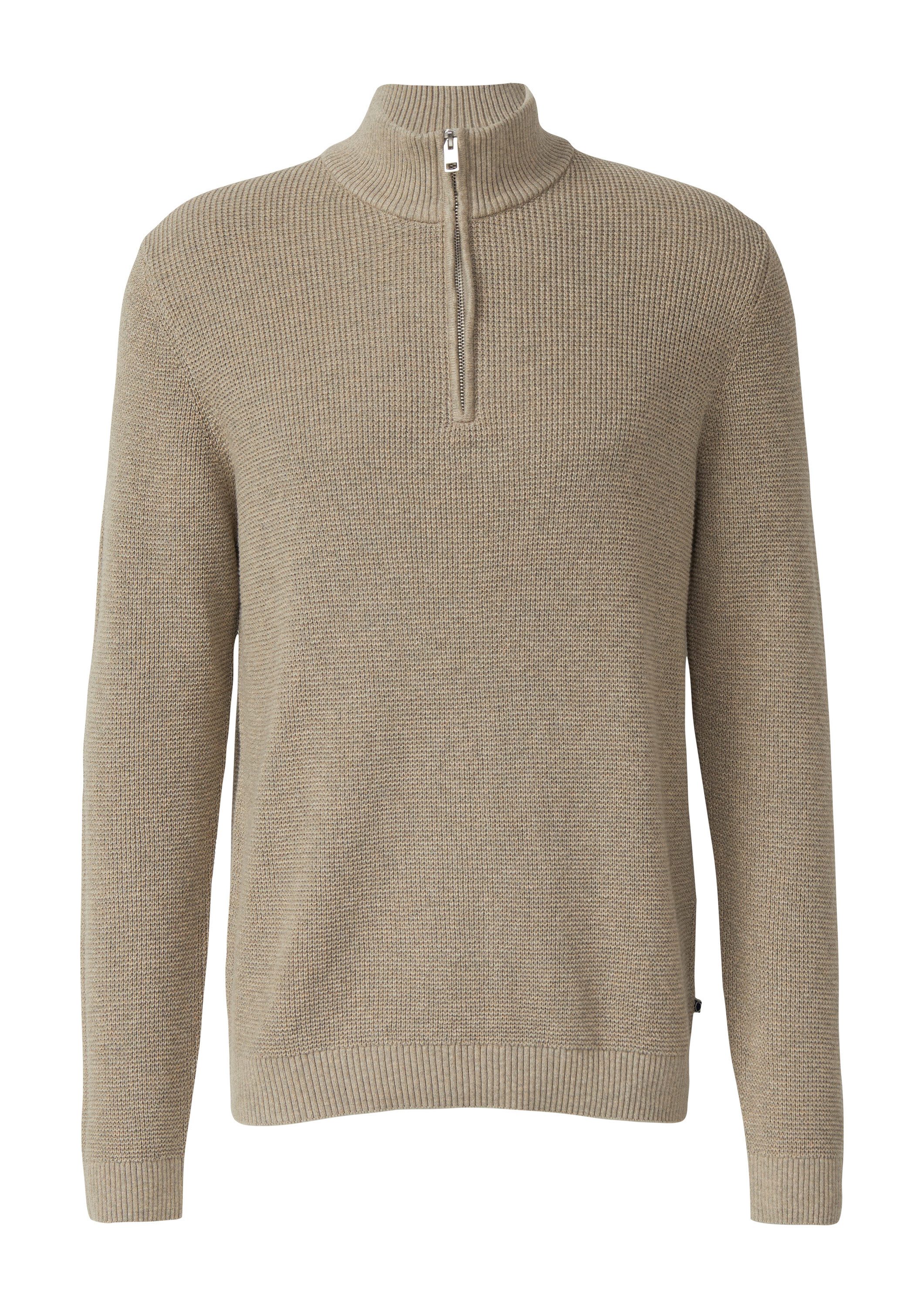 s.Oliver Longpullover Strickpullover Baumwoll-Pullover mit Struktur und Troyer-Kragen