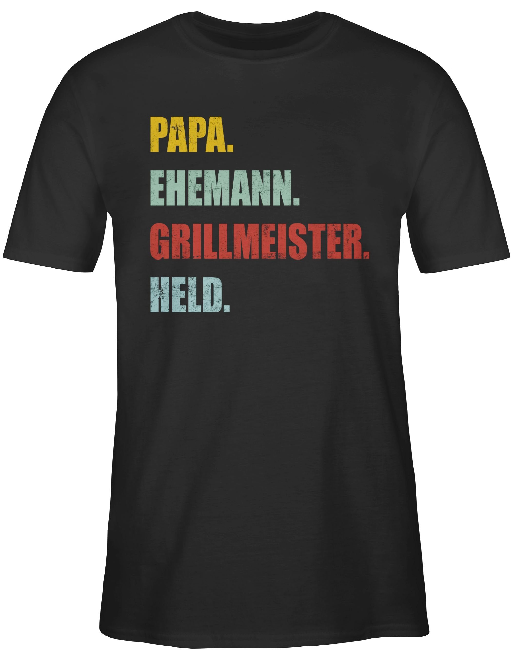 Geschenk Ehemann Papa Papa Retro Vintage 2 Vatertag Held Grillmeister Shirtracer T-Shirt Effekt für Schwarz