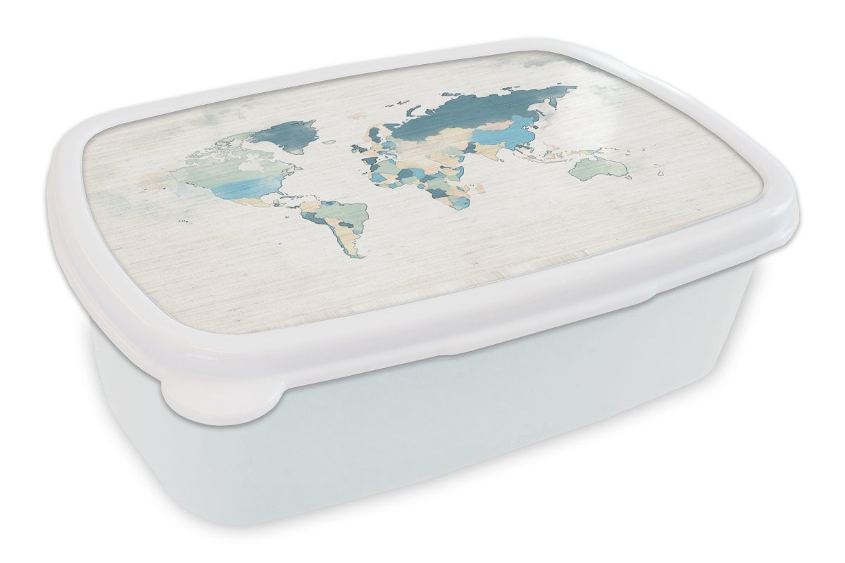 MuchoWow Lunchbox Weltkarte - Pastell - Textil, Kunststoff, (2-tlg), Brotbox für Kinder und Erwachsene, Brotdose, für Jungs und Mädchen weiß