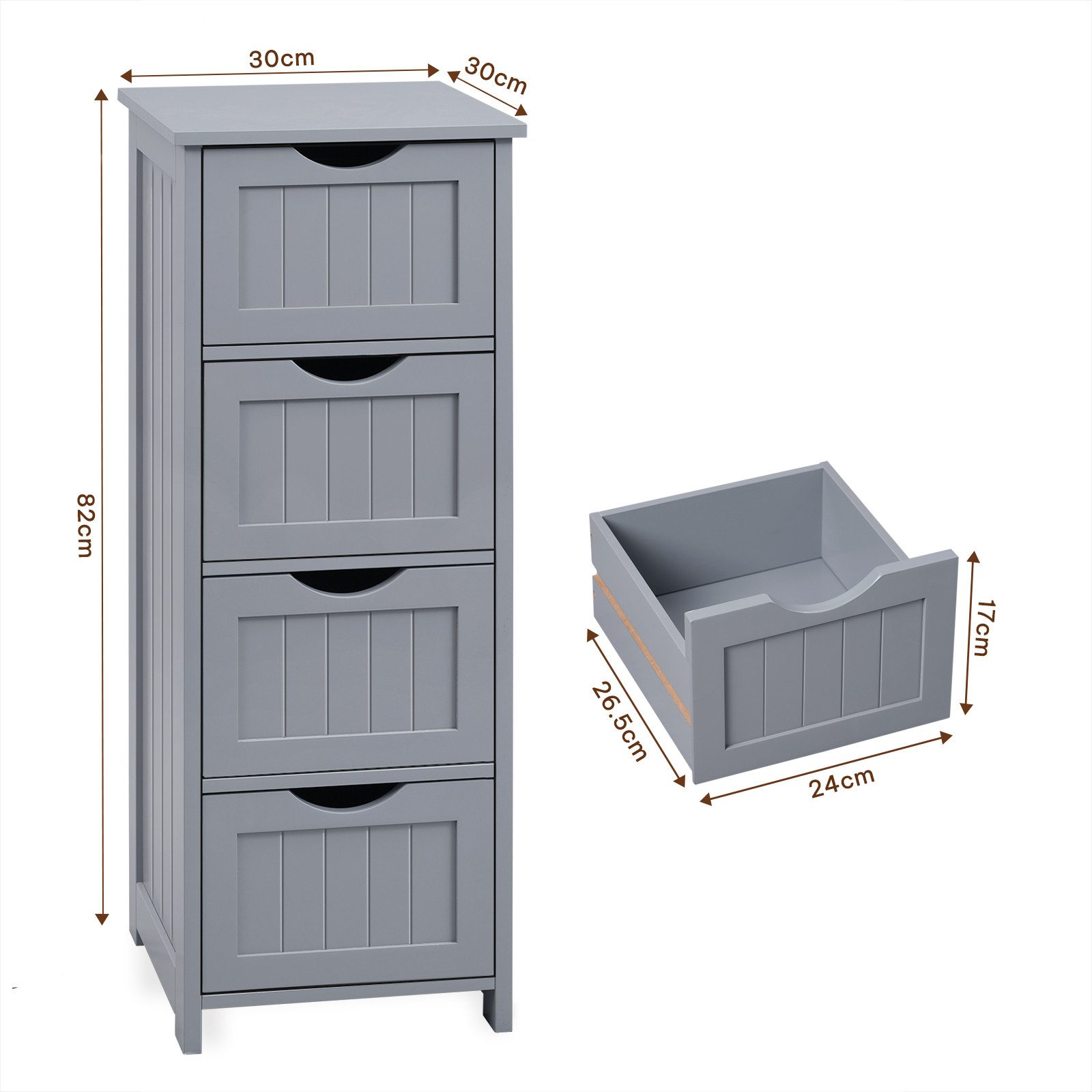 Woltu Kommode, Badezimmerschrank mit 4 Schubladen, Mehrzweckschrank 30x82x30 cm