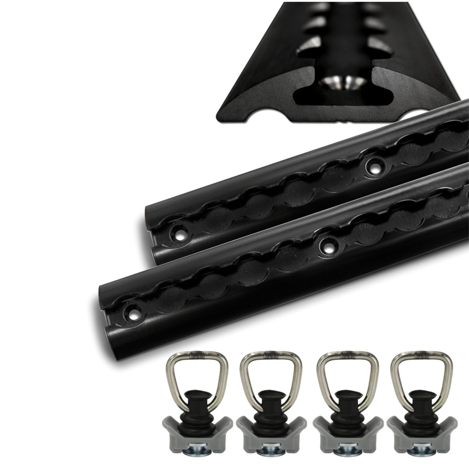 solidpro Spanngurt Airlineschiene 2x 1 Meter halbrund schwarz mit 4x Fitting (Set, 2-St., mit 4 Zurrösen)