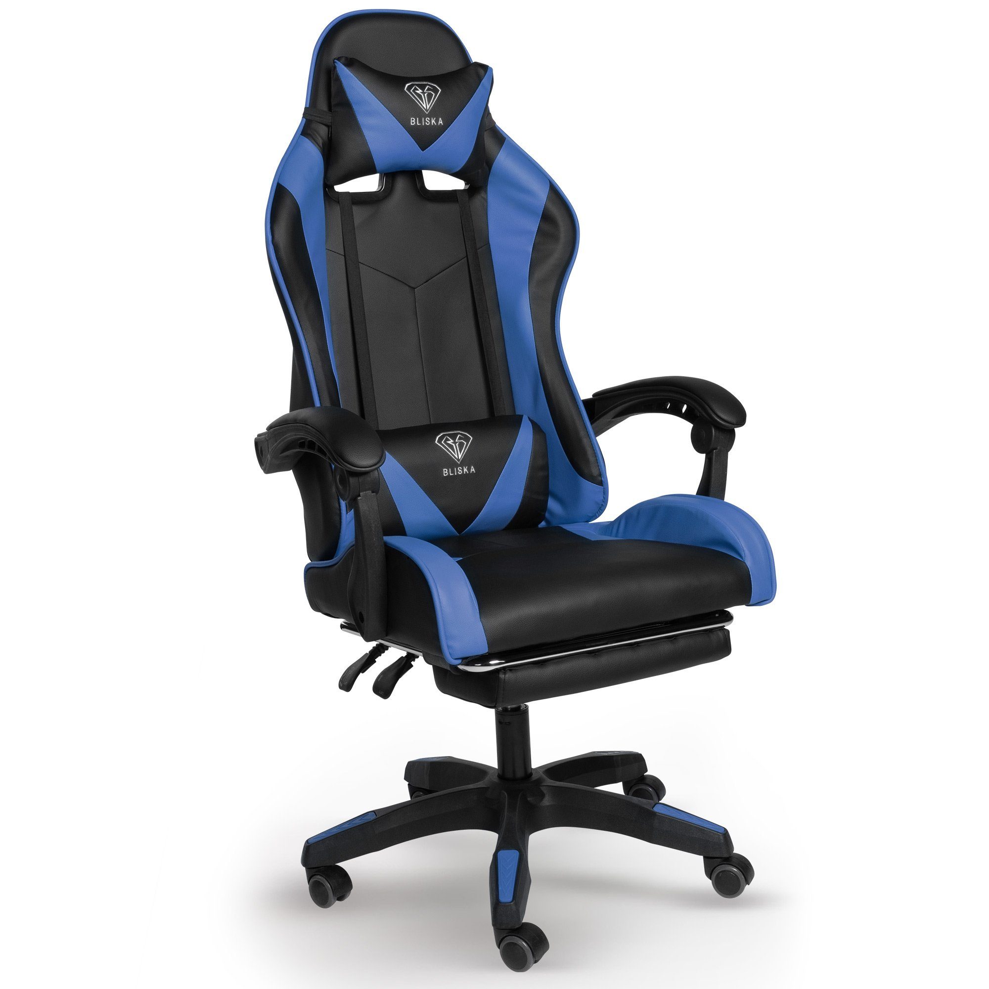 TRISENS Chefsessel Konrad (1 Chair Design-Armlehnen / Gaming flexiblen Blau Stück), Stuhl mit Gaming Schwarz mit Fußstütze