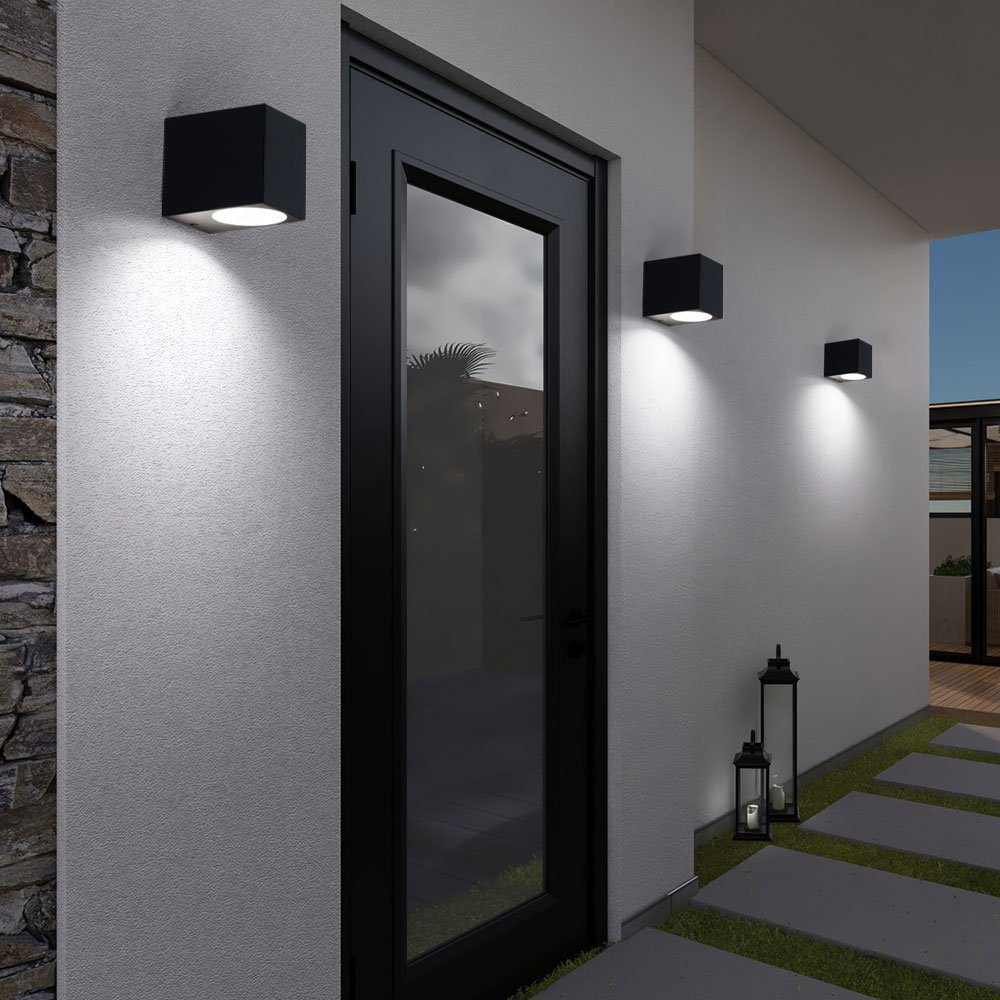 etc-shop Wand Warmweiß, Set Haustür inklusive, LED Lampen ALU Down Strahler Leuchtmittel Außen-Wandleuchte, Fassaden Außen 3er