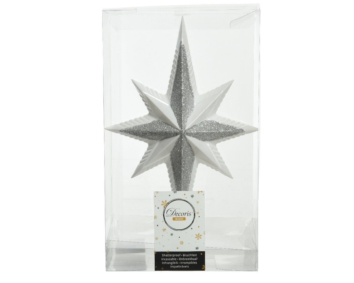 Kaemingk Christbaumspitze, Christbaumspitze Stern mit Glitzer 25cm Kunststoff Winterweiß / Silber