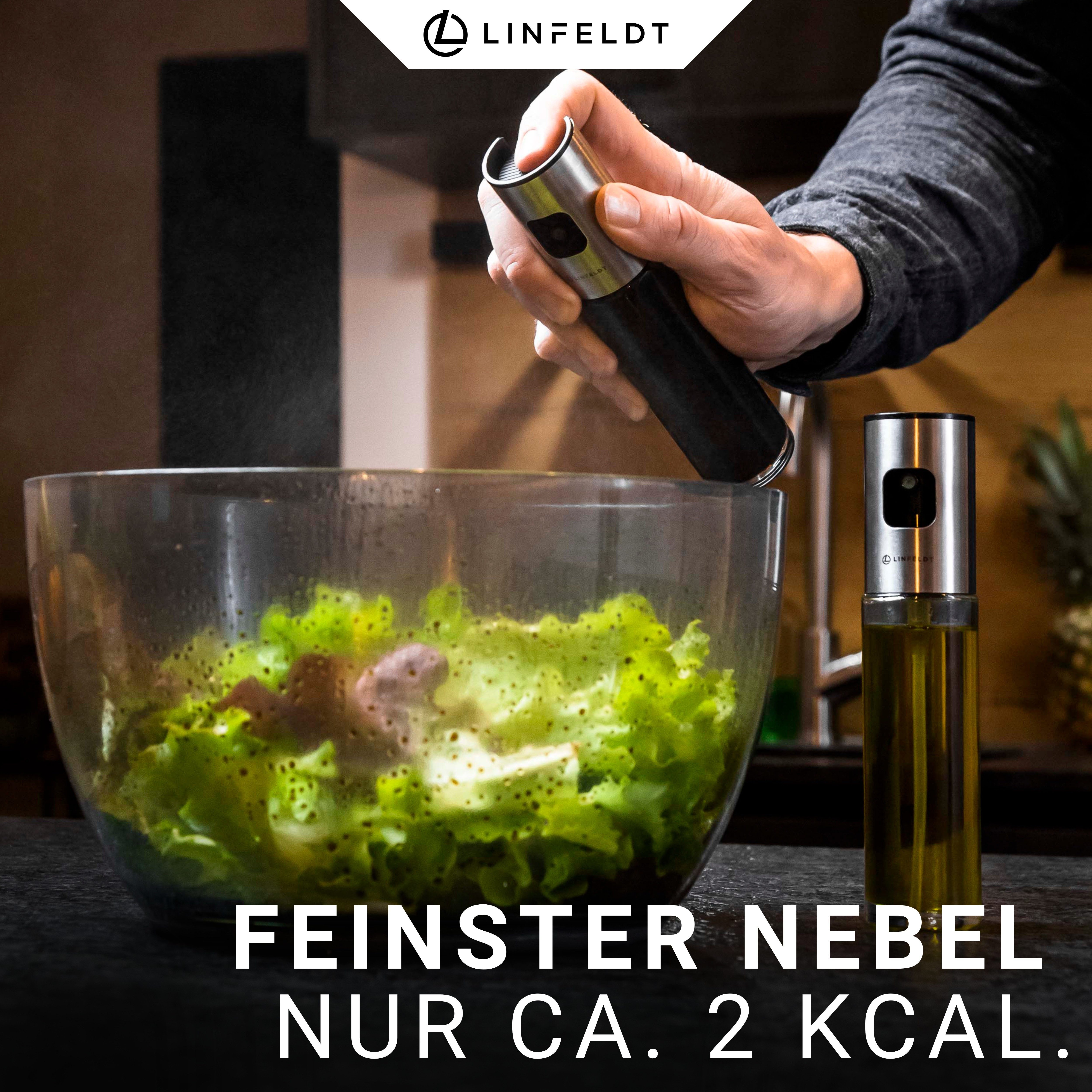 LINFELDT Ölspender 2er Set Edelstahl + Pinsel & Trichter zum Befüllen Öl Fein zersteuben