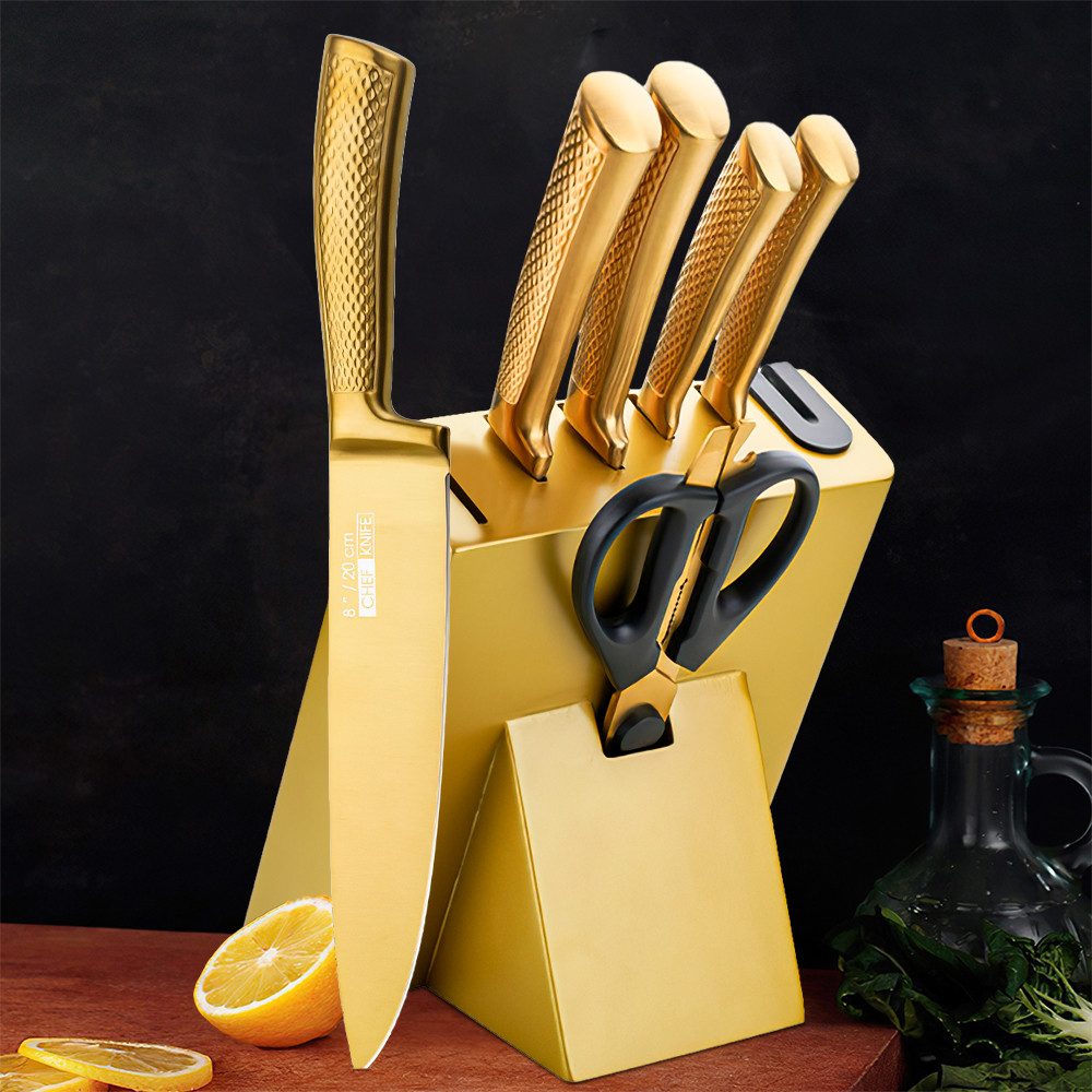 MDHAND Messer-Set 8-teiliges Küchenmesser-Set, mit Messerblock und Messerschärfer (8-tlg), Klingen aus 3Cr13-Edelstahl, ergonomisch geformte Griffe