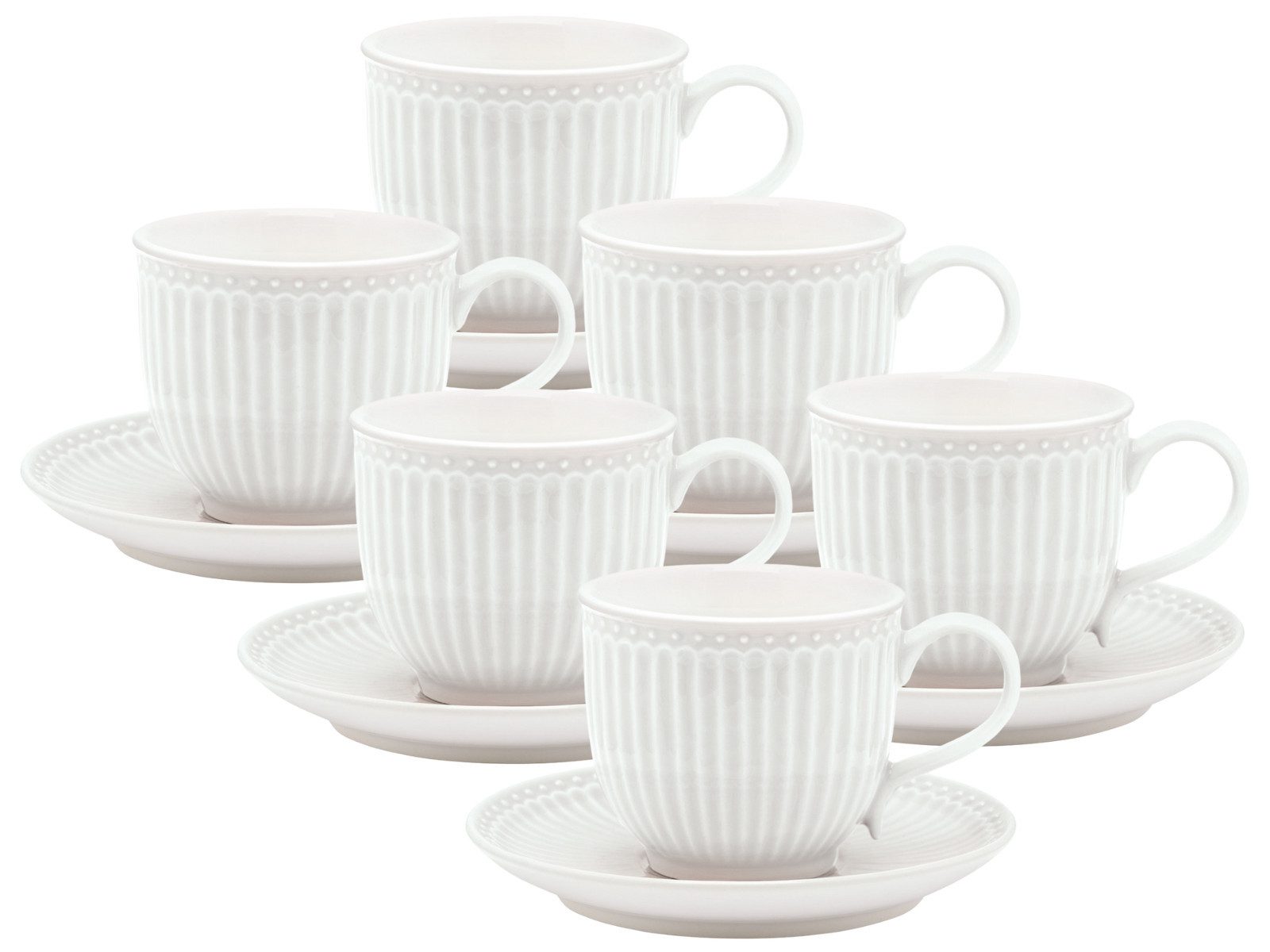 Greengate Tasse Alice Tasse mit Untertasse white 8,5cm Set6, Steinzeug