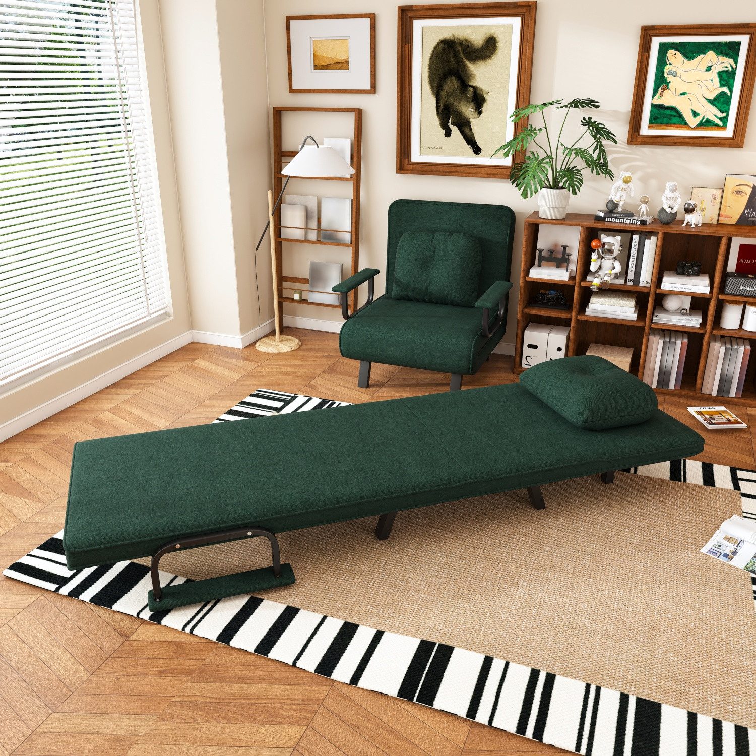 ANYSUN Relaxsessel verstellbare Rückenlehne, Chenille-Bezug, klappbarer Schlafsessel, 180° Liegeposition, 185 × 60 cm Liegefläche, ideal für kleine Räume